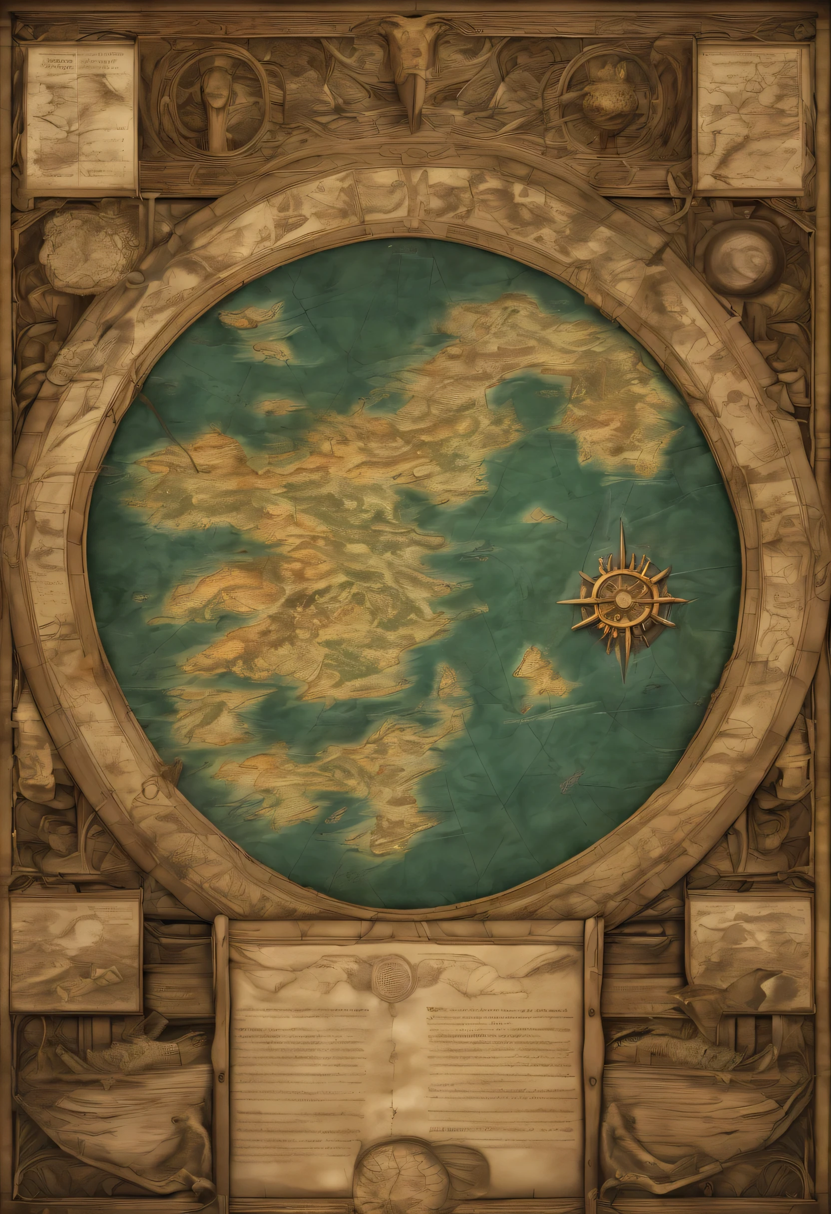 (high quality,realistic,ultra-detailed,fine art,photorealistic:1.2),large, rustic wooden table with a High Fantasy treasure map skillfully rolled out on top, portraying intricate pathways and landmarks. The map displays a hidden dragon treasure hoard, shrouded in mystery and adventure. The corners of the map are slightly frayed, indicating its age and authenticity. Ancient symbols and enigmatic script are meticulously etched onto the parchment, providing ancient clues and hints to the location of the elusive dragon's wealth. The table is adorned with various tools of exploration, such as a compass, magnifying glass, and an aged quill pen with a bottle of ink nearby. Candlelight softly illuminates the scene, casting dancing shadows on the map, adding an aura of enchantment. The flickering flames create a captivating atmosphere, enhancing the overall sense of anticipation and excitement. Delicate rays of sunlight gently filter through a nearby stained glass window, casting vibrant hues of emerald, sapphire, and gold onto the map's surface. The colors reflect the magical elements present in the realm where the treasure is said to reside, further captivating the viewers. Around the table, a group of intrepid adventurers gather, their faces filled with curiosity and determination. Dressed in a mixture of medieval armor, flowing cloaks, and rugged explorer attire, they eagerly study the map's details, discussing potential routes and deciphering cryptic symbols. Their enthusiasm and camaraderie symbolize the unity forged during this grand quest for unimaginable wealth and glory. As the adventurers meticulously trace the map's intricate paths and decipher the hidden clues, sparkles of magic emanate from the map, hinting at the mysterious powers that guard the dragon's treasure hoard. The air is filled with an undercurrent of anticipation, as the adventurers prepare to embark on a perilous journey into the unknown, their brave hearts driven by the promise of untold riches an