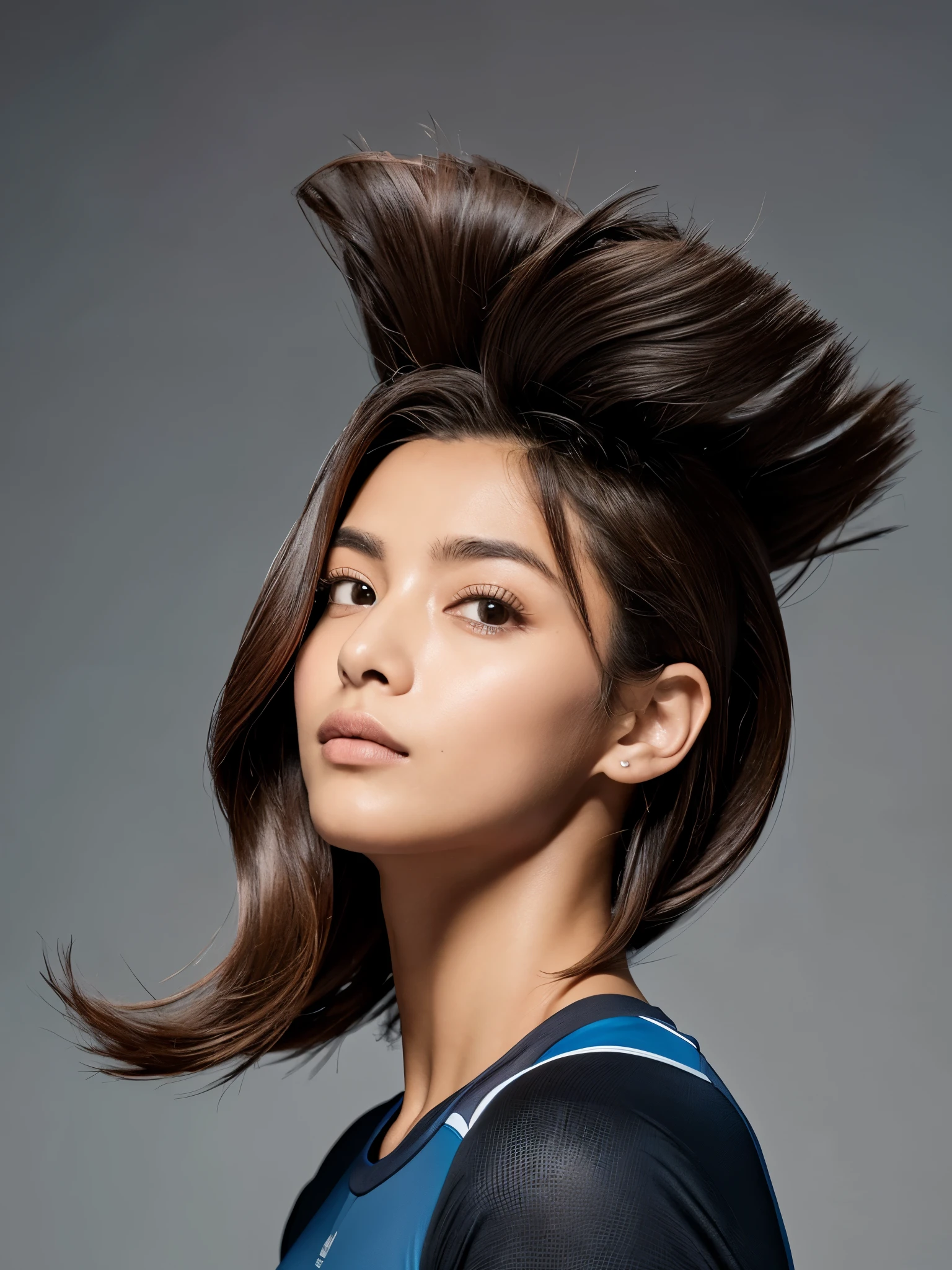 Quero montar uma mulher de cabelos loiros vestindo um cropped preto da Adidas posando para foto