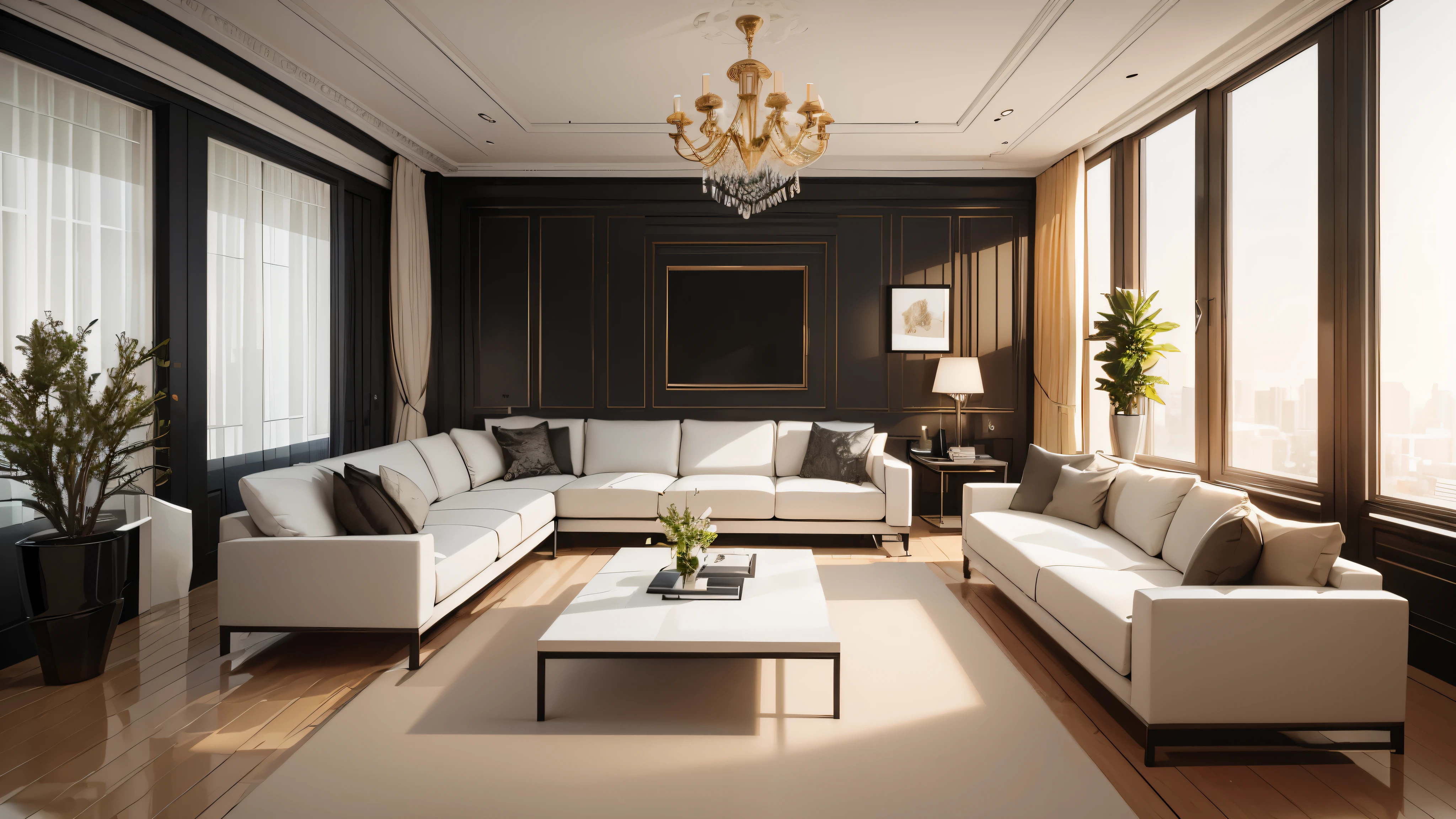 You are a famous interior designer、You have been asked to create a 3D image of a modern large room. Create a harmonious environment with modern and minimalist furniture. Including garden interior.
