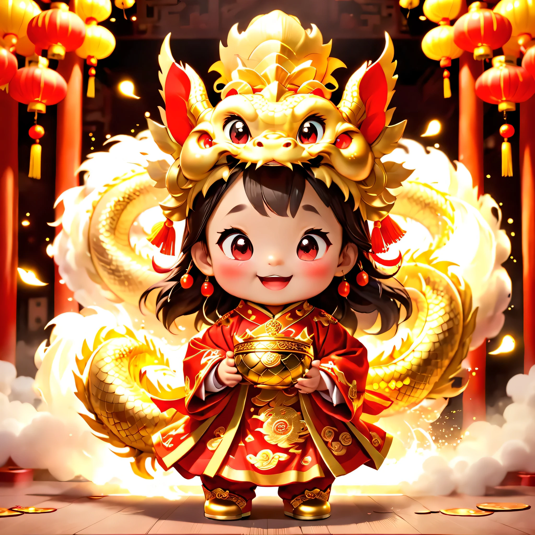 (face close-up: 1.8), Game character design，3D character rendering，(((Vector illustration style)))，((1 girl，The image of the smiling God of Wealth baby can be designed as a child wearing a gorgeous Chinese red costume，Gold cloud and dragon patterns can be embroidered on clothes，Shows the meaning of wealth and prosperity))，((The God of Wealth, who lacks expressiveness, has a kind and confident expression.，The eyes are full of wisdom，Laugh heartily，It gives a sense of peace of mind))，((let&#39;s go：The baby of the God of Wealth holds a gold ingot in his hand，Symbolizes good luck)，((The God of Wealth’s hair can be designed into a red official hat，A ruby can be set in the hat，Demonstrate authority and dignity)), (((stood up，Chinese Xiangyun cloth shoes: 1.8, Glowing light线或橙色 LED 光效果))),, ((Chinese element background，Auspicious cloud background)), (View, First-person perspective, Ghibli style colors, Glowing light, movie lighting, ultra high definition, masterpiece, Acura, anatomically correct, textured skin, Super details, high detail, high quality, Award-winning, best quality, 16k), Bubble Mart Blind Box, 3 rendering，