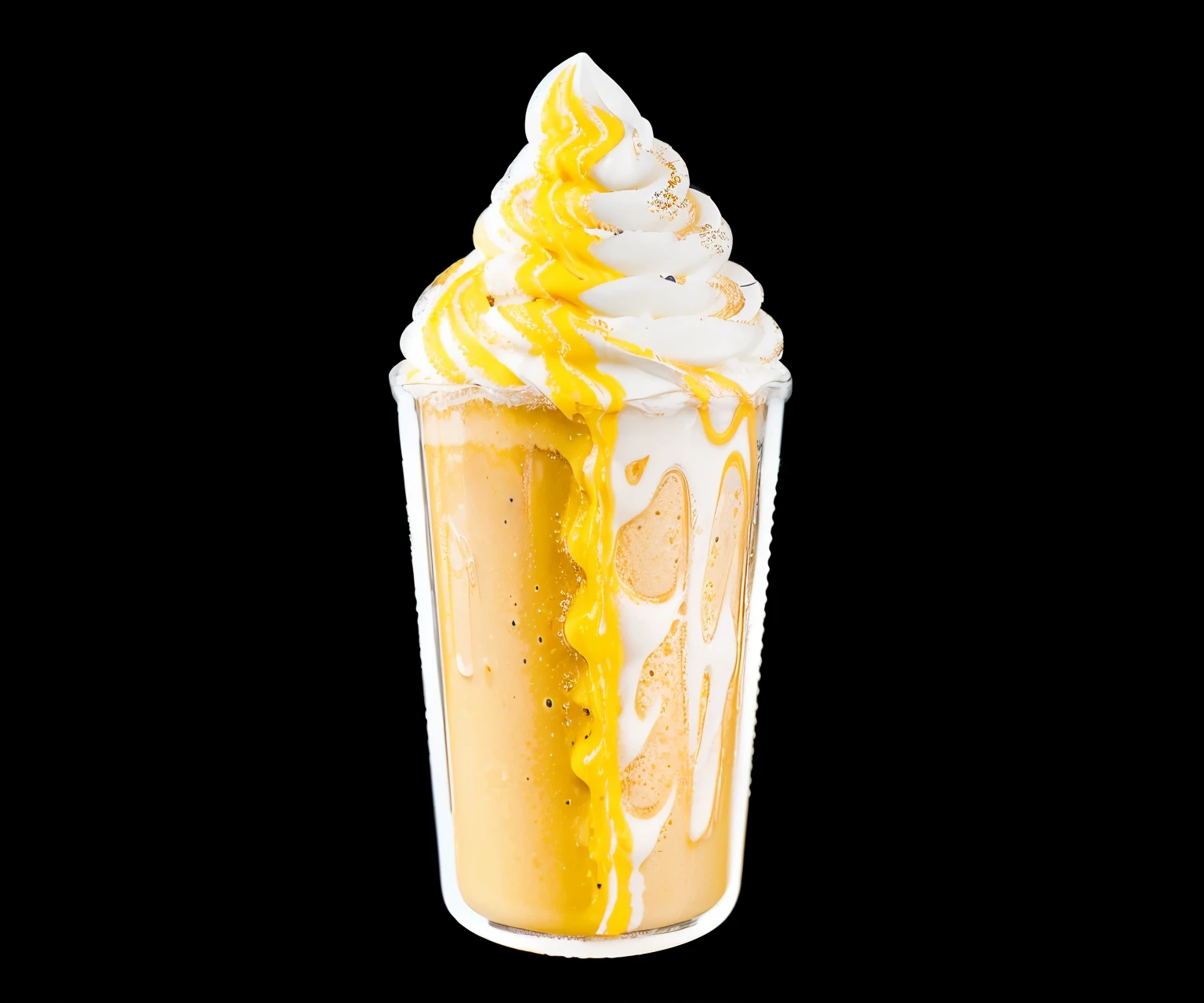 yellow shake, off white super creamy, float, height plastic cup, cream melt away