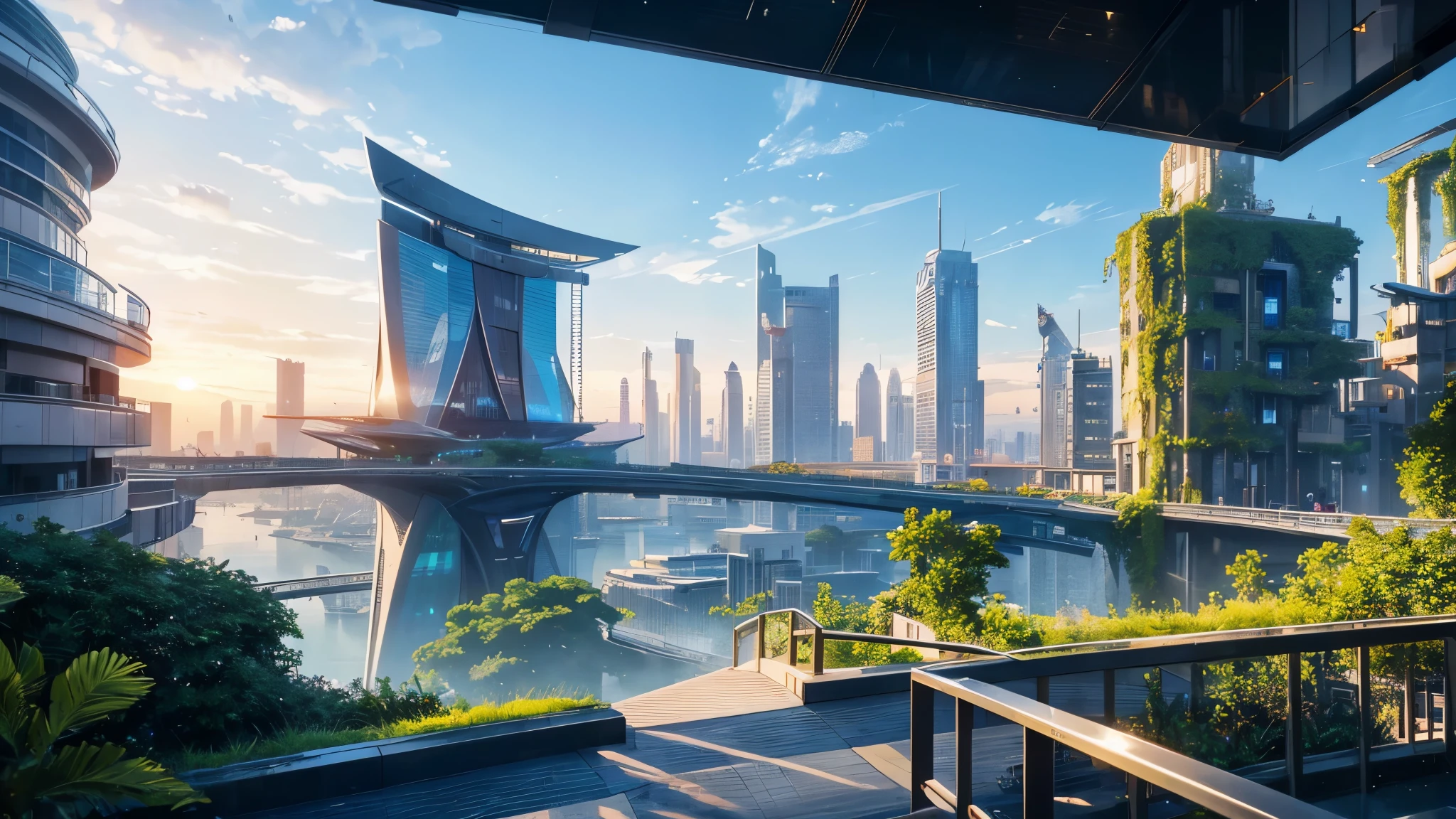 Masterpiece, best quality, 16K UHD,
futuristic floating city,
scenic beauty, impressive design,
Ultra-detailed, photo-realistic,
Skyscape of futuristic technology,
Huge urban high-tech tablet platform,
Floating in the sky, transparent dome,
Harmony of architecture and nature,
Minimalist yet vibrant,
Epic sunrise and sunset,
State-of-the-art transportation system,
Suspended parking,
Transparent path,
Lush greenery, sky gardens,
Cascading waterfalls,
Magnificent skyline, ref