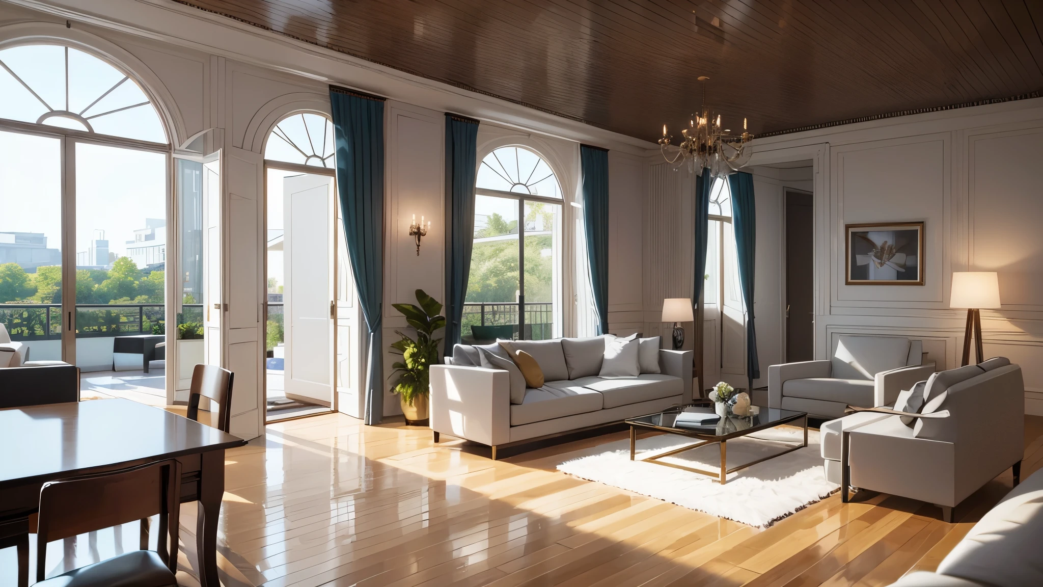 You are a famous interior designer、You have been asked to create a 3D image of a modern large room. Create a harmonious environment with modern and minimalist furniture. Including garden interior.
