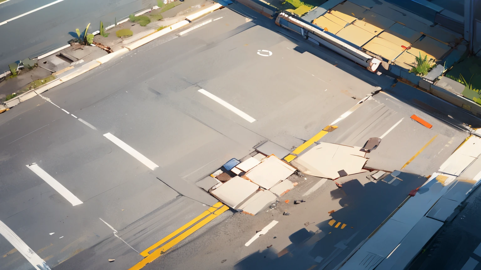 Suburban road surface,Broken ground,macadam,top view,Positive top-down viewing angle