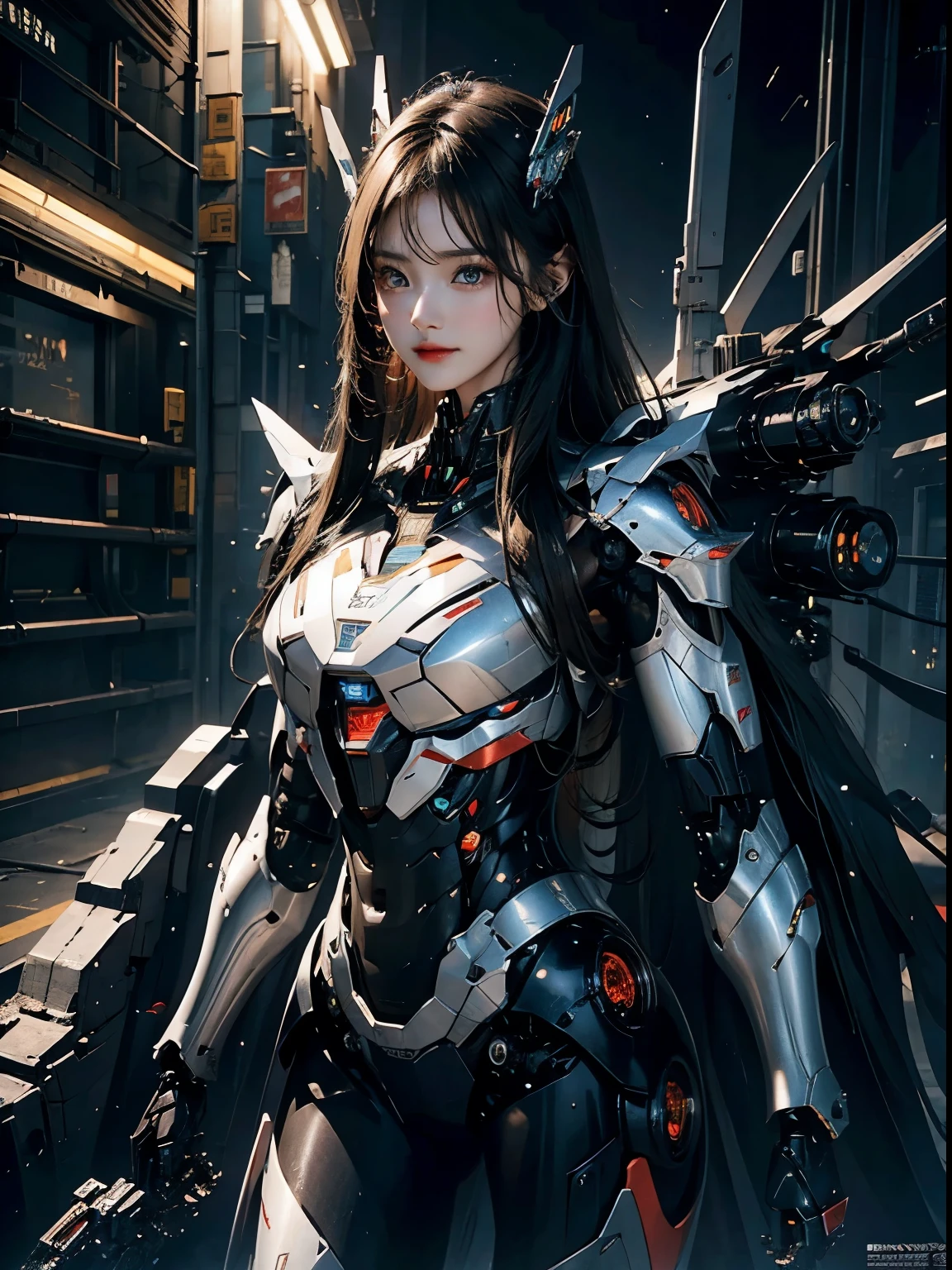 rough skin, Super detailed, advanced details, high quality, 最high quality, High resolution, 1080P, hard disk, beautiful,(war machine),beautifulサイボーグの女性,Mecha cyborg girl,battle mode,Mecha body girl,She is wearing a futuristic war machine weapon mecha,full body shot