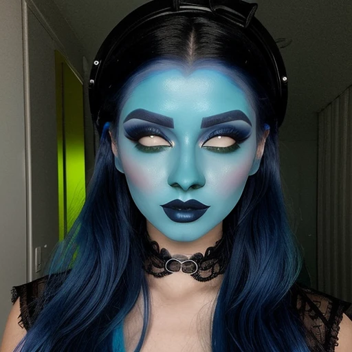 Goth, blue lipstick ,green face makeup