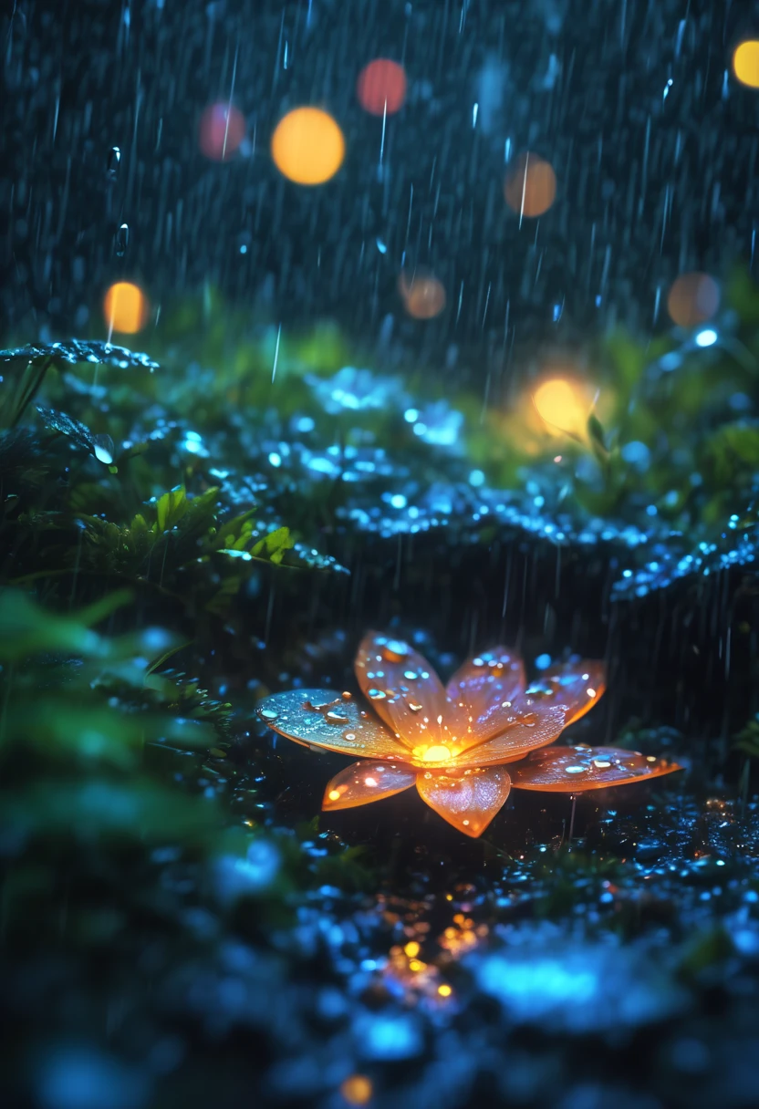 (((masterpiece))),(best quality),((ultra-detailed)),
professional,gimicalmas,35mm photograph,4k,
fairy forest in the middle of the night it's raining,lay summer,night,rain,macro_shot,
colorful details,natural lighting,amazing composition,subsurface scattering,amazing textures,soft light,bokeh,