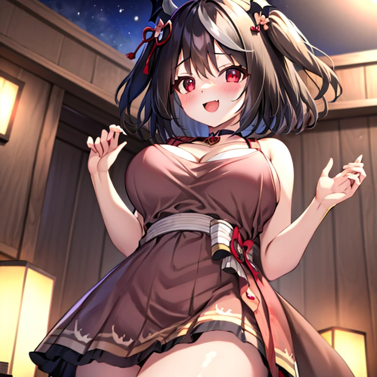 Gao Jiejie,Highest quality,Detailed Background,night,Outdoor,firework,1 Girl,Red eyes,smile,Long twin tails,Brown Hair,Eyebrows visible through hair,Flat Chest,Blue yukata,Cleavage,Nipples,upper body,1boy,vaginale,Sex,cum in pussy,Woman on top,