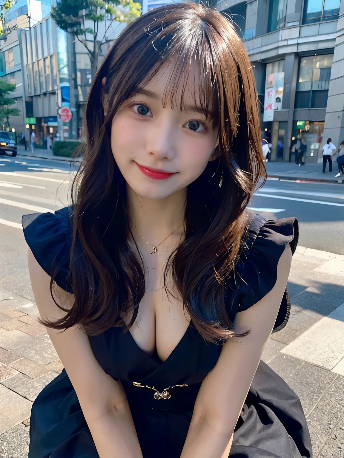 (top-quality、8K、32K、masuter piece、nffsw:1.2)、profile、(slim figure:1.2)、(s lips) 、18year old、kawaii pose、Incredibly ridiculous、(Tokyo Shibuya Street:1.3)、Colossal tits、二重まぶた、shinny skin、Realistic rays、mare、beauitful face、(A smile:1.3)、crouching down、(From above:1.2)、(a closeup:1.4)、blurry backround、(Front Focus)、(Dark: 1.6)、Fantasy Art、photoRealstic、Professional Lighting、extra detailed face、Award-winning、deep-shadows、A path lined with flourishing cherry blossom trees