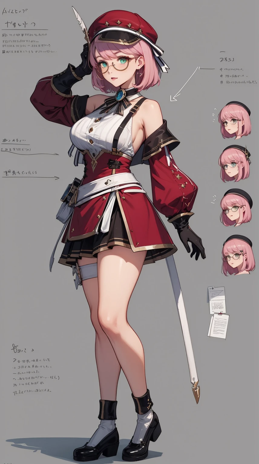 girl, solo, full body, from head to toe, standing, (Huge_Breasts:1.3),

Character Design Sheet, character reference sheet, character turn around,

charlotteid, pink hair, hat, gloves, monocle, bare shoulders, green eyes, long sleeves, short hair, detached sleeves, skirt,