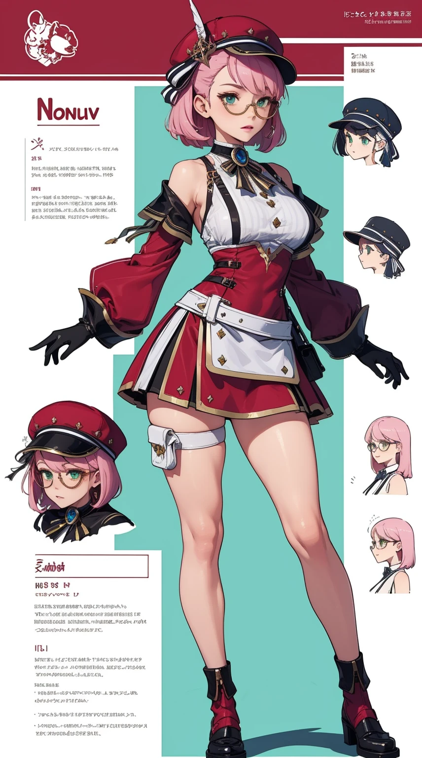 girl, solo, full body, from head to toe, standing, (Huge_Breasts:1.3),

Character Design Sheet, character reference sheet, character turn around,

charlotteid, pink hair, hat, gloves, monocle, bare shoulders, green eyes, long sleeves, short hair, detached sleeves, skirt,