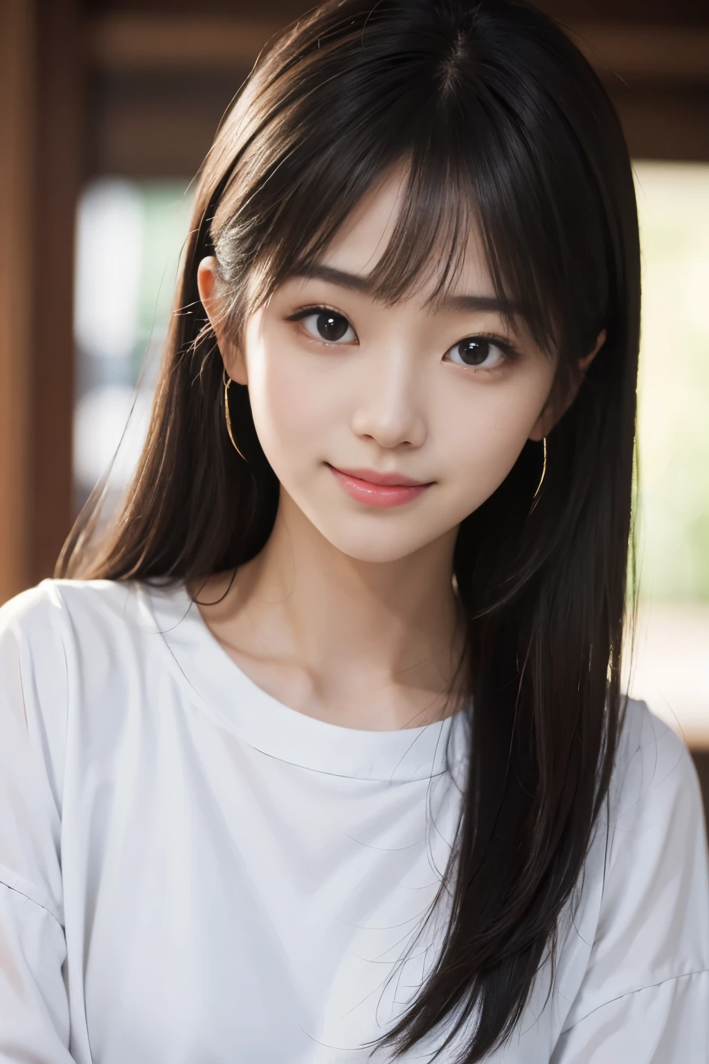Young Japanese lady, 30 seconds, White background, It has a simple背景, white brown hair, thin and long, 4K, 8K, high quality, beauty, beautiful eyes, It has a simple, high resolution,1 person,beauty的皮肤s,beauty的皮肤,turn to one side,Sideways,smile slightly