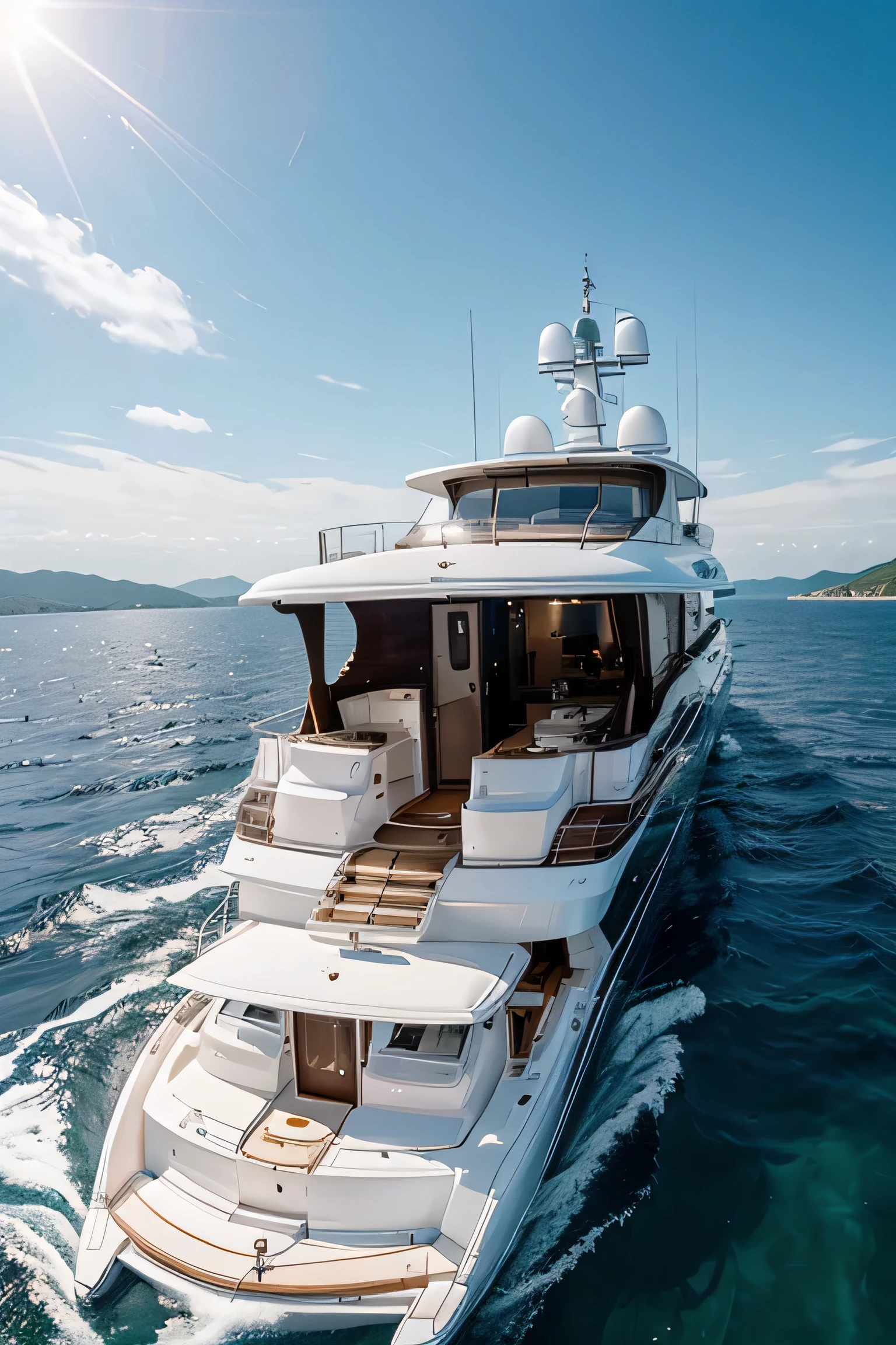 Image of a luxury yacht cruising on calm waters), Serene Yacht Journey, Maritime Tranquility, Luxury Yacht Serenity, Oceanic Elegance, Yachting Bliss, Nautical Relaxation