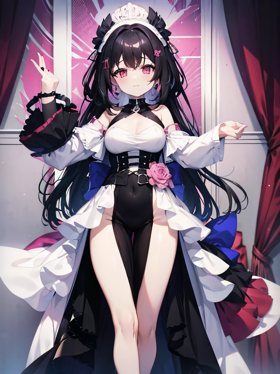 long white and black hair pink eyes sexy costume