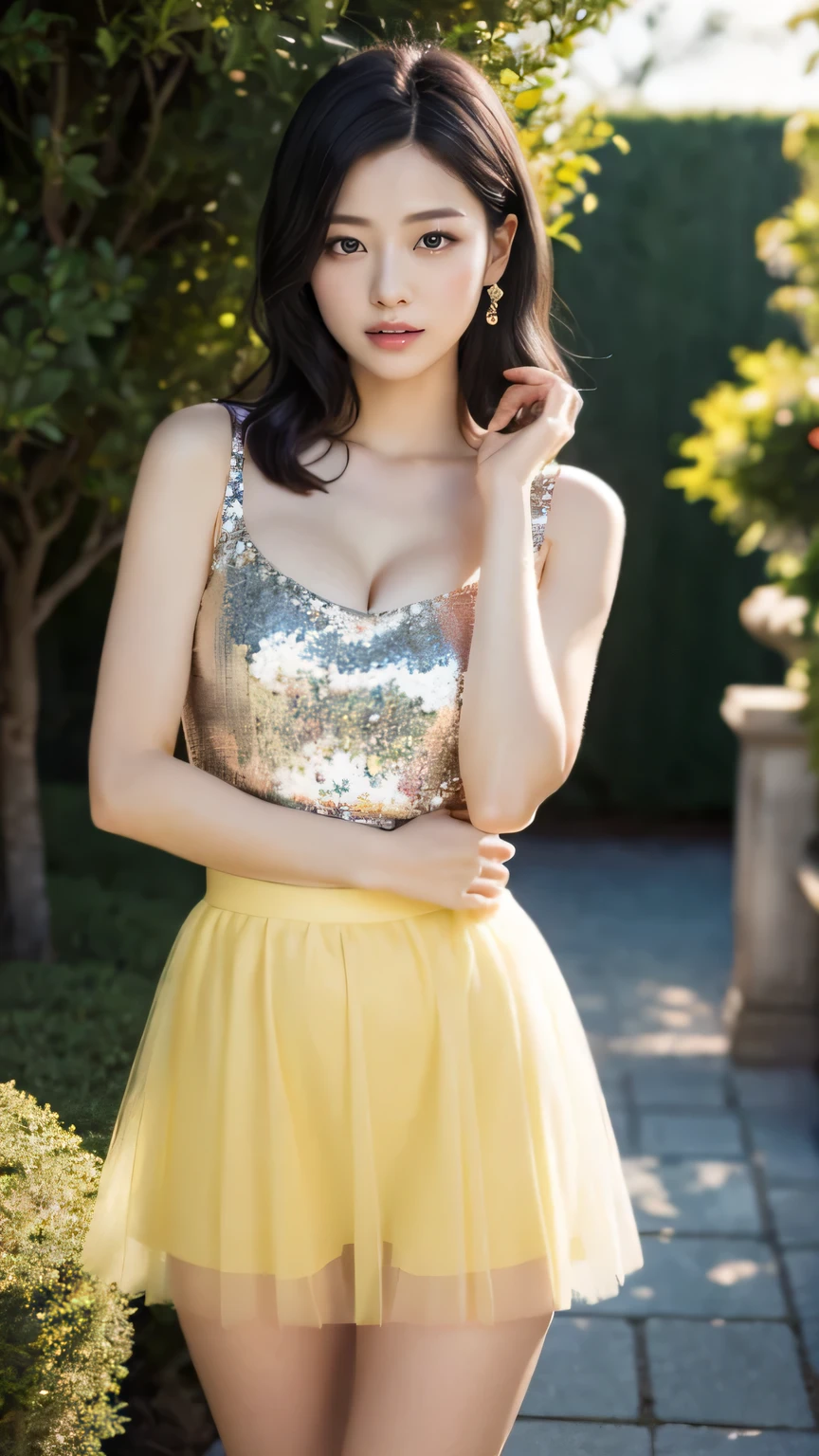 ((Chubby Glamour 1.3))、28-year-old beauty ballerina in the park、Costume is a miniskirt、Crotch exposed、Black hair shortcuts、Expensive necklaces and earrings、simple tiara、Bright Park
