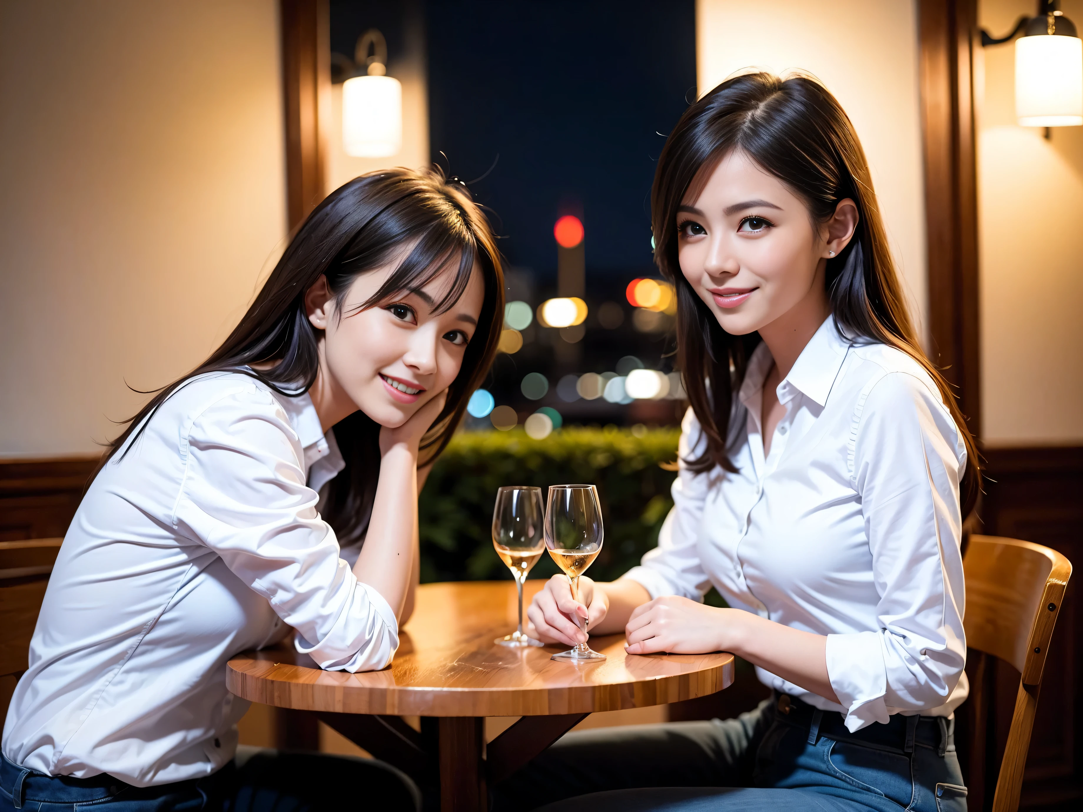 (including 64k, nffsw, highest quality, table top: 1.2), (realistic, photorealistic: 1.37), long sleeve shirt、winter fashion、Colombia、Brazilian、Japanese、Dutch、German、Portuguese、Belgian、Italian、french,champagne、Sparkling wine、 (slimフェイス), (slimボティ), (brown hair), (shortcut), Neat beauty、cheeks blush a little, (35 years old), 38 years old, alone, 窓の外には美しく緻密なnight景が広がります., restaurant, wine glassが座っている, nightに, in a prominent place (from the Upper body) nova frog style, actress, model, Upper body, White wine, slim, wine glass, Super Clean night View, wine glass Put in the Middle, Happy smile, (smile: 1.15), beautiful and detailed eyes, Upper body, bust japan up, night, short, short, actress, model, Upper body, White wine, slim, wine glass, Super Clean night View, wine glass Put in the Middle, Happy smile,
