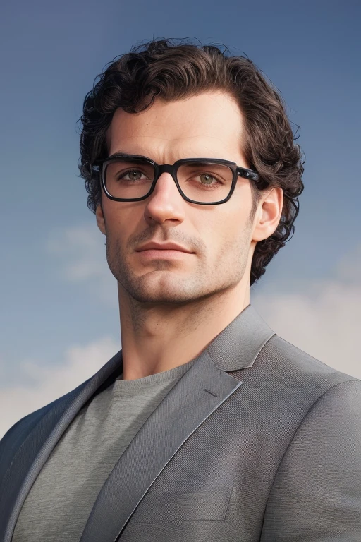 arafed hombre con gafas and a gray shirt and a gray jacket, hombre con gafas, en gafas de montura cuadrada, Retrato de Henry Cavill, vistiendo traje y gafas, en traje con gafas negras, hombre guapo, guapo y atractivo, hombre guapo, gafas sin montura, los anteojos, Guapo impresionante realista, Retrato 4K de alta calidad