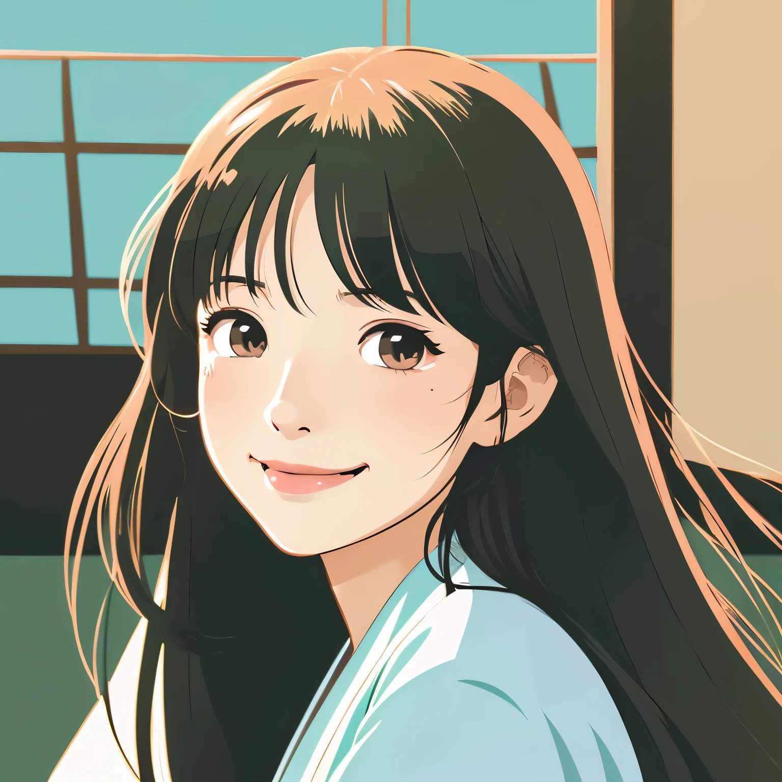 Illustration of a woman with a soothing smile Japanese anime style