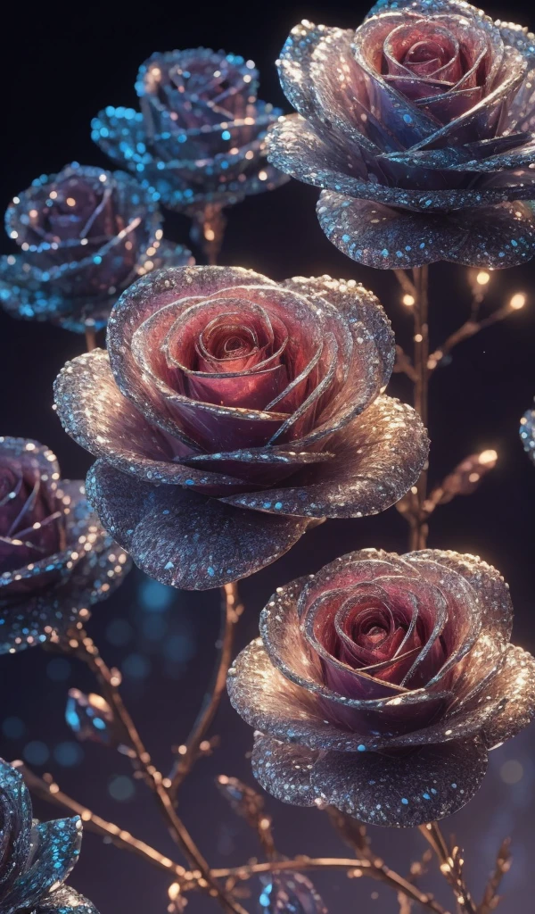 crystal shoes and crystal roses, fanciful, galaxy, cleanliness, Glossy, Glossy, Splendor, Splendor한, Amazing photos, dramatic lighting, photorealism, Ultra-detailed, 4K, depth of field, high resolution