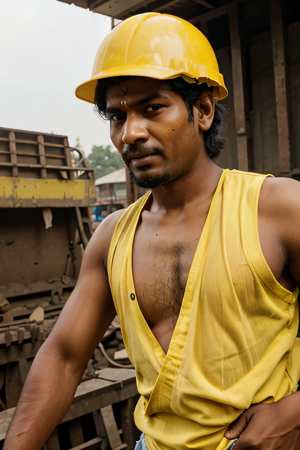 indian, man, worker with yellow work helmet, png
