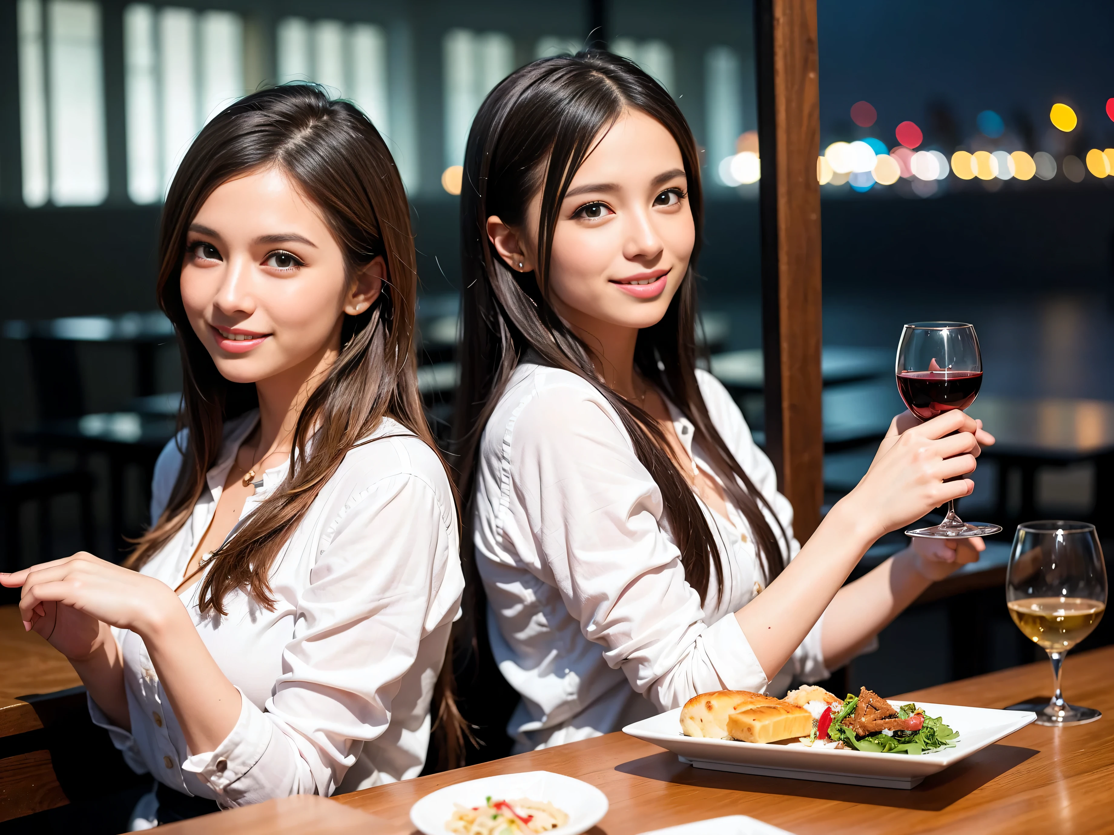 (including 64k, nffsw, highest quality, table top: 1.2), (realistic, photorealistic: 1.37), long sleeve shirt、winter fashion、Colombia、Brazilian、Japanese、Dutch、German、Portuguese、Belgian、Italian、french,champagne、Sparkling wine、 (slimフェイス), (slimボティ), (brown hair), (shortcut), Neat beauty、cheeks blush a little, (35 years old), 38 years old, alone, 窓の外には美しく緻密なnight景が広がります., restaurant, wine glassが座っている, nightに, in a prominent place (from the Upper body) nova frog style, actress, model, Upper body, White wine, slim, wine glass, Super Clean night View, wine glass Put in the Middle, Happy smile, (smile: 1.15), beautiful and detailed eyes, Upper body, bust japan up, night, short, short, actress, model, Upper body, White wine, slim, wine glass, Super Clean night View, wine glass Put in the Middle, Happy smile,