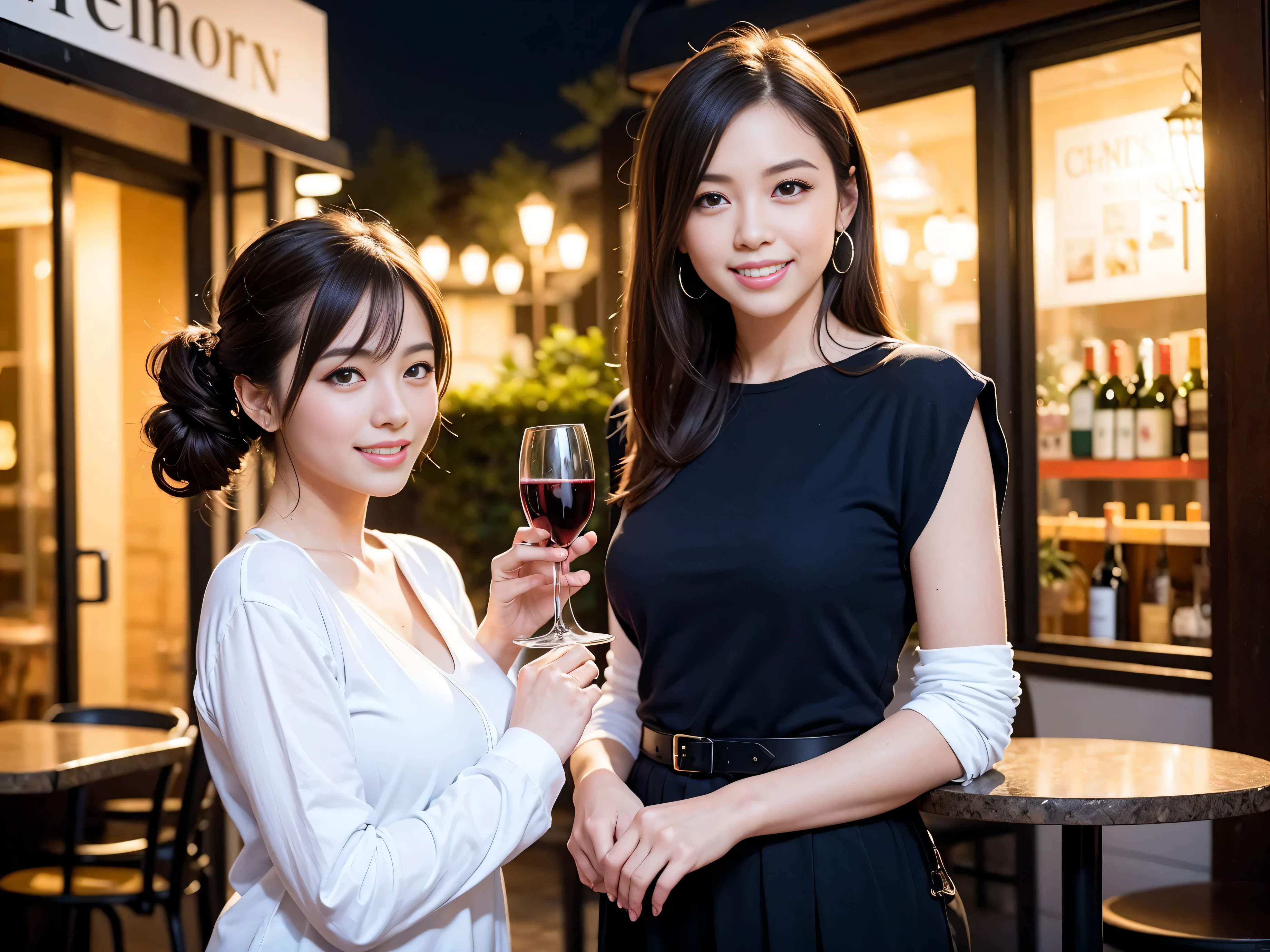 (including 64k, nffsw, highest quality, table top: 1.2), (realistic, photorealistic: 1.37), long sleeve shirt、winter fashion、Colombia、Brazilian、Japanese、Dutch、German、Portuguese、Belgian、Italian、french,champagne、Sparkling wine、 (slimフェイス), (slimボティ), (brown hair), (shortcut), Neat beauty、cheeks blush a little, (35 years old), 38 years old, alone, 窓の外には美しく緻密なnight景が広がります., restaurant, wine glassが座っている, nightに, in a prominent place (from the Upper body) nova frog style, actress, model, Upper body, White wine, slim, wine glass, Super Clean night View, wine glass Put in the Middle, Happy smile, (smile: 1.15), beautiful and detailed eyes, Upper body, bust japan up, night, short, short, actress, model, Upper body, White wine, slim, wine glass, Super Clean night View, wine glass Put in the Middle, Happy smile,