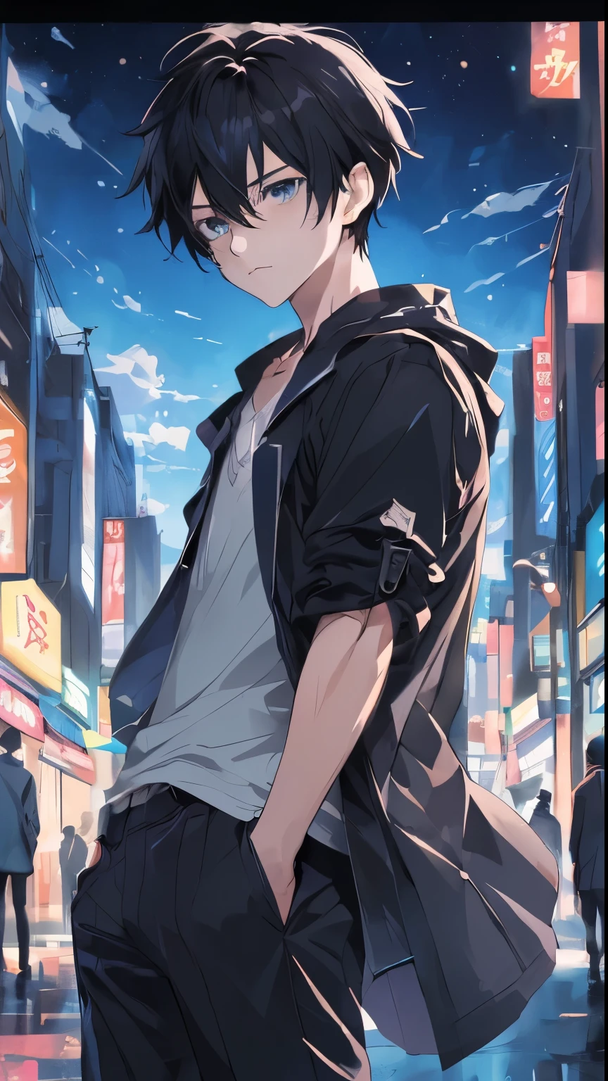 Anime boy in black jacket and standing in the city, 8K anime art wallpaper, anime4K style, 4k manga wallpaper, 4K anime wallpaper, 4k anime wallpaper, 4K anime wallpaper, 8K badass anime, 4K anime art wallpaper, 4k anime art wallpaper, anime guy young, Anime boy, Makoto shinkai style