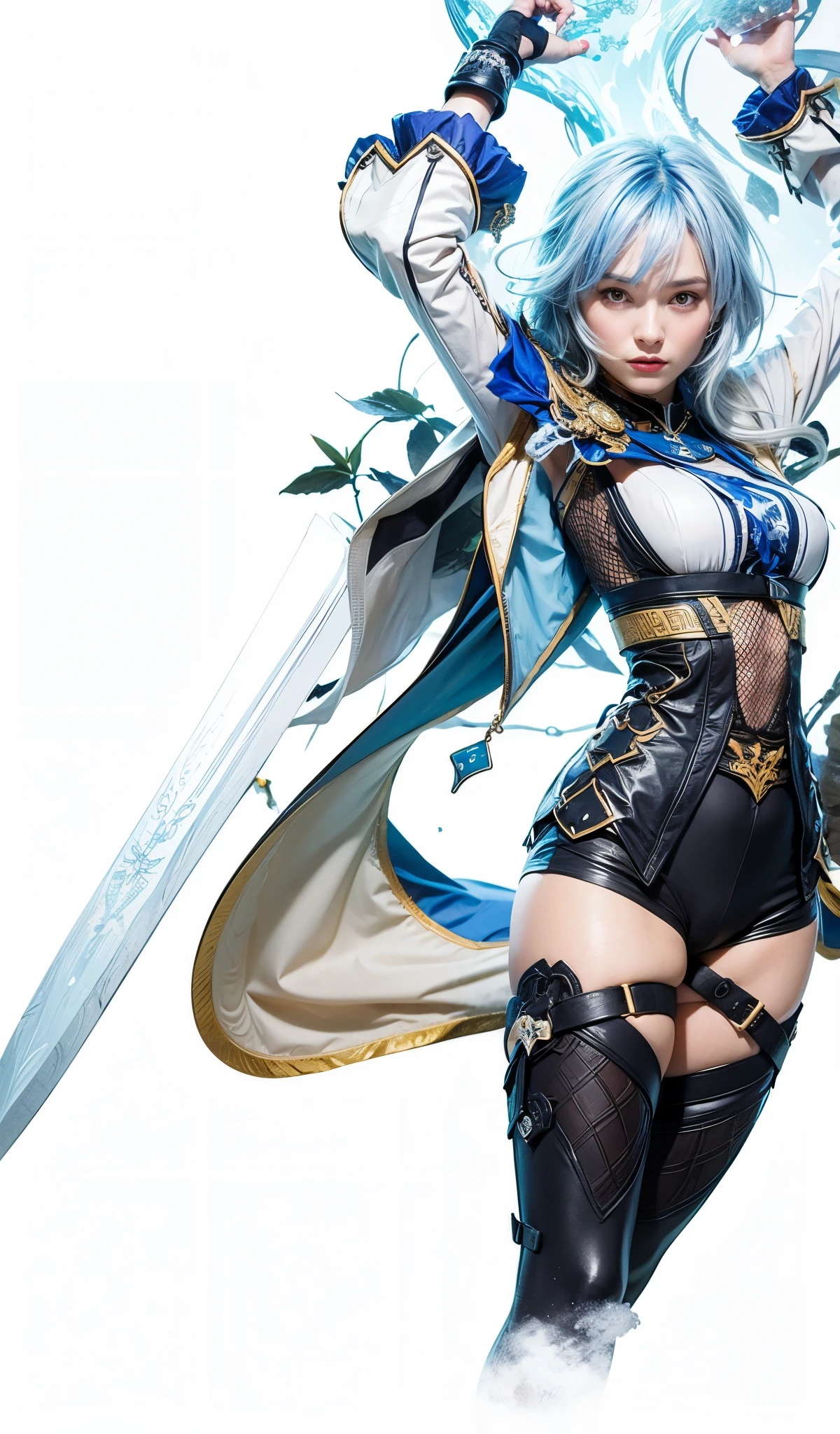 full body beautiful girl: raiden shogun (girl in genshin impact game ) in a thunder bikini, sit in Freedom gundam's left shoulder in battle of end game

