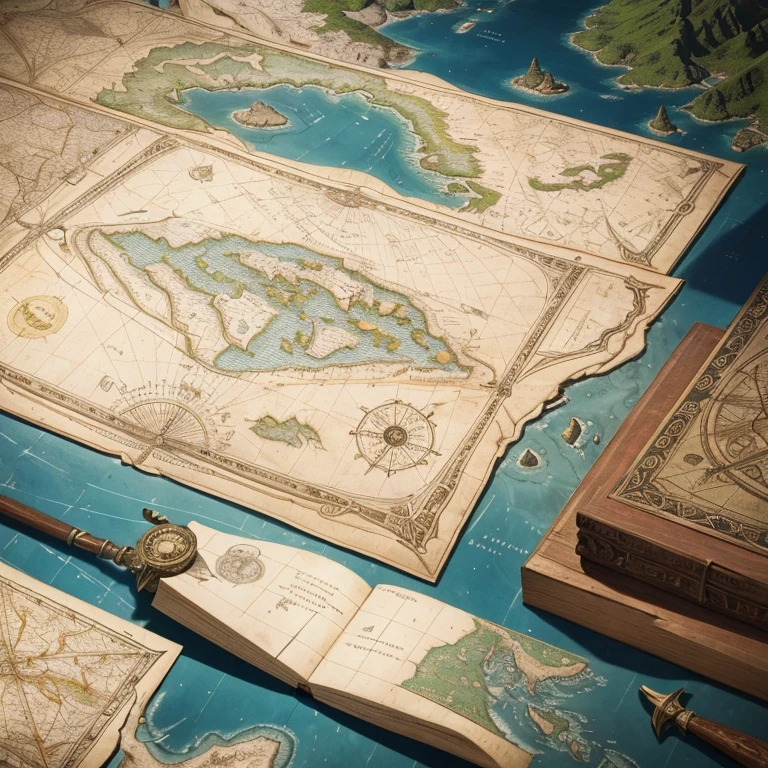 (best quality,4k,8k,highres,masterpiece:1.2),ultra-detailed,(realistic,photorealistic,photo-realistic:1.37),landscape,maps,ancient maps,exploration,adventure,treasure hunt,vivid colors,intricate cartography,hand-drawn maps,compass,vintage,parchment texture,antique,old-fashioned,nautical,seas,ships,globe,discovery,mysterious,islands,journey,navigation,fantasy world,hidden lands,secret passages,compass rose,pathways,exotic locations,legendary creatures,explorers,unexplored territories,lost civilizations,imagination,rich details,faraway lands,myths and legends,distant horizons,age of discovery,history mapping,cartographic art