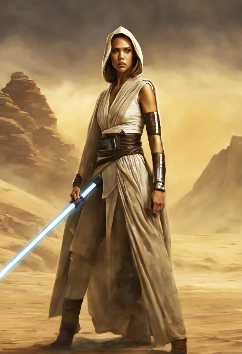 jessica alba as a fierce jedi warrior from star wars, cinematic, fantasy, surreal digital art, medium shot