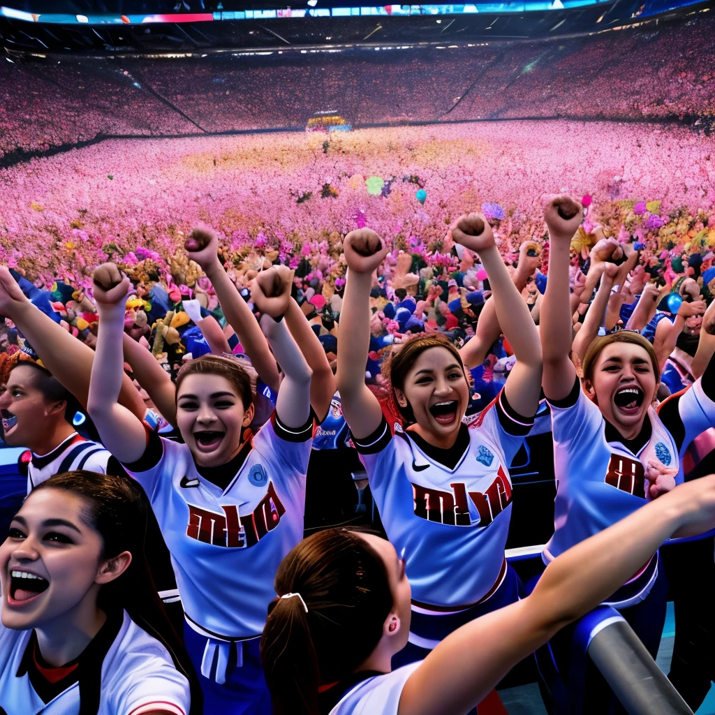 a group of people celebrating, cheering crowd, surreal, 8K, The details are clear, shining, Gorgeous, beautiful, 8k, ultra high definition