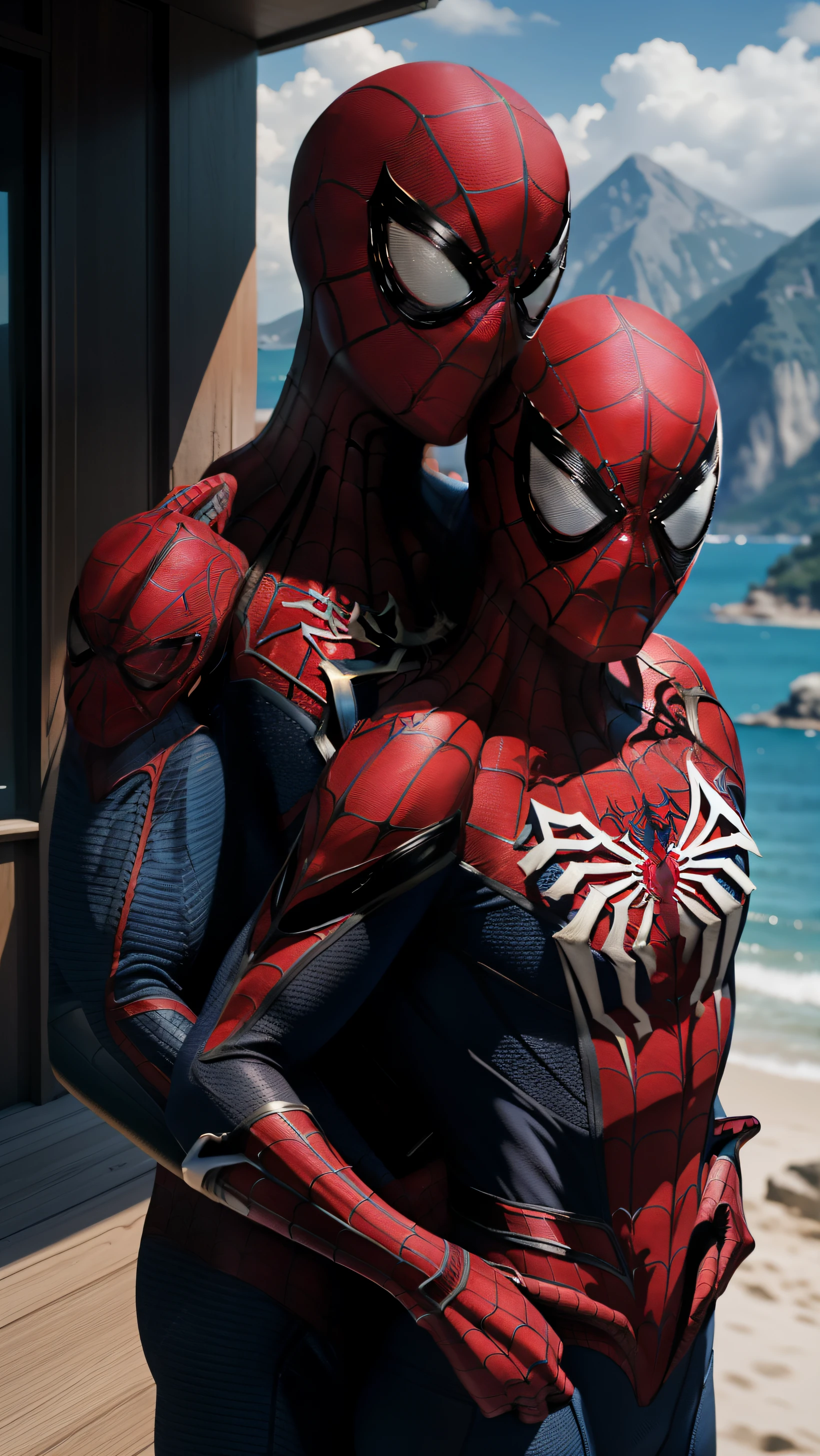 ((("Photorealistic Spiderman and Wife on Vacation")))
Subject: A captivating photorealistic photograph capturing Spiderman and his wife enjoying a vacation together in a picturesque setting.
Type of Image: Photorealistic photograph.
Art Styles: Realism, Romantic.
Art Inspirations: spiderman iconic appearance and the joy of vacation.
Characters: Spiderman and his wife depicted in a relaxed and intimate vacation moment.
Background: A stunning vacation spot, such as a serene beach, scenic mountain landscape, or vibrant city square, creating a sense of romance and escapism.
Camera: Medium shot.
Pose: Natural and affectionate pose that highlights their bond and the beauty of the vacation spot.
Lighting: Soft and warm lighting, enhancing the romantic ambiance of the scene.
Resolution: High-resolution, capturing intricate details of the characters and the vacation backdrop.
Camera Lens: 50mm.
View: Medium shot.
