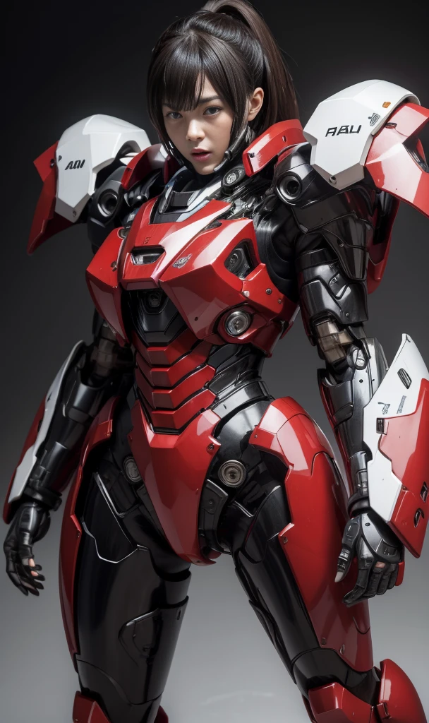 middle-aged women rough skin, Super detailed, advanced details, high quality, 最high quality, High resolution, 1080P, hard disk, beautiful,(War Machine),beautifulサイボーグの女性,red and black mecha cyborg woman,battle mode,Woman with a mecha body(armor is red 7、black 3 ratio),彼女は未来的なWar Machine兵器メカを身に着けています、very short hair、brown eyes、Sweaty face、 open your mouth sexy eyes steam from head ((Steam from the head)) (Steam from all over the body)