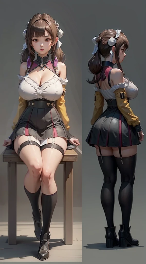 girl, solo, full body, from head to toe, sitting on the chair, (Huge_Breasts:1.3),
Character Design Sheet, character reference sheet, character turn around, character sheet, full body front and back, CharTurnBetaLora, clean background,
sushang, dress, twin tail hair, twin tail, brown hair, cleavage, short skirt, sexy pose, pose, sexy