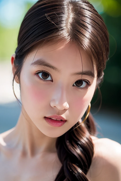 1 girl,highest quality,Masterpiece 8K,HDR,Highly disorganized:1.2,kodak portrait 400,film grain,blurry bokeh:1.2,Lens flare,(Bright colors:1.2),looking at the viewer,naked