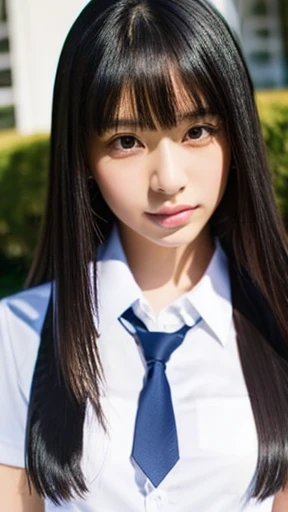 Top quality, beautiful Japanese woman, student, long hair, black hair, uniform, white shirt, tie, bust up, neat,