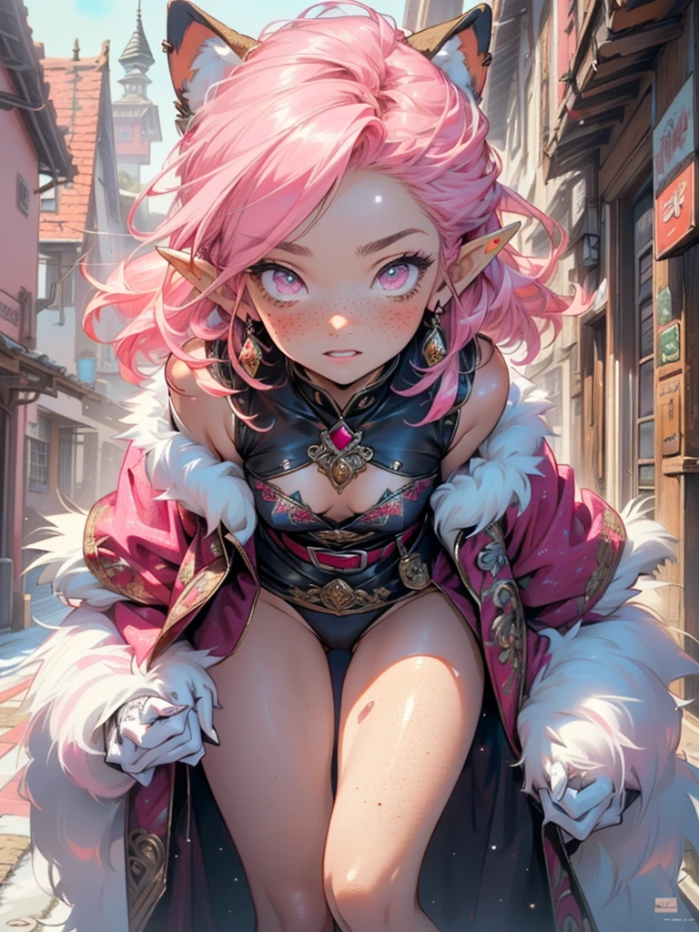 cute  elf,(((little ,tiny little body,little))),(((6 ))),((anime elf  with extremely cute and beautiful fuchsia hair)), (((elf))), (((elf ears))),

(((flat chest))),((((fuchsia hair:1.35,short fuchsia hair,colored inner hair,ear breathing)))),(((pink_eyes:1.3))),intricate eyes,beautiful detailed eyes,symmetrical eyes,big eyes:1.5,(((freckles on the face,freckles,freckled girl))),(((lustrous skin:1.5,bright skin: 1.5,skin tanned,shiny skin,very shiny skin,shiny body,plastic glitter skin,exaggerated shiny skin,illuminated skin))),(delicate detailed fingers,detailed body,(detailed face)),

cute,slutty,erotic,daring,((nsfw)),

zettai ryouiki,revealing clothing,show skin,(((Sexy pink fur coat, pink fur coat outfit, wearing a pink fur coat:1.3,pink winter coat))),((pink mini-skirt,pink mini skirt with furry edge,visible thong straps)),((underpants strap)),(white gloves,pink clothes,semi-naked,with little pink clothing,(((furry edge clothing)))),(((intricate outfit,intricate clothes,embroidered outfit,ornate outfit,embroidered clothes,ornate clothes))),

(dynamic pose:1.0),embarrassed,(centered,scale to fit dimensions,Rule of thirds),

inside,indoor,((cozy gothic room)),scenery:1.25,((intricate scenery)),((winter decorations)),Christmas tree,

(Glossy winter ornaments),highres,sharp focus,(ultra detailed,extremely detailed),(photorealistic artwork:1.37),(extremely detailed CG unity 8k wallpaper),(((vibrant colors,vibrant theme))),(intricate),(masterpiece),(best quality),
