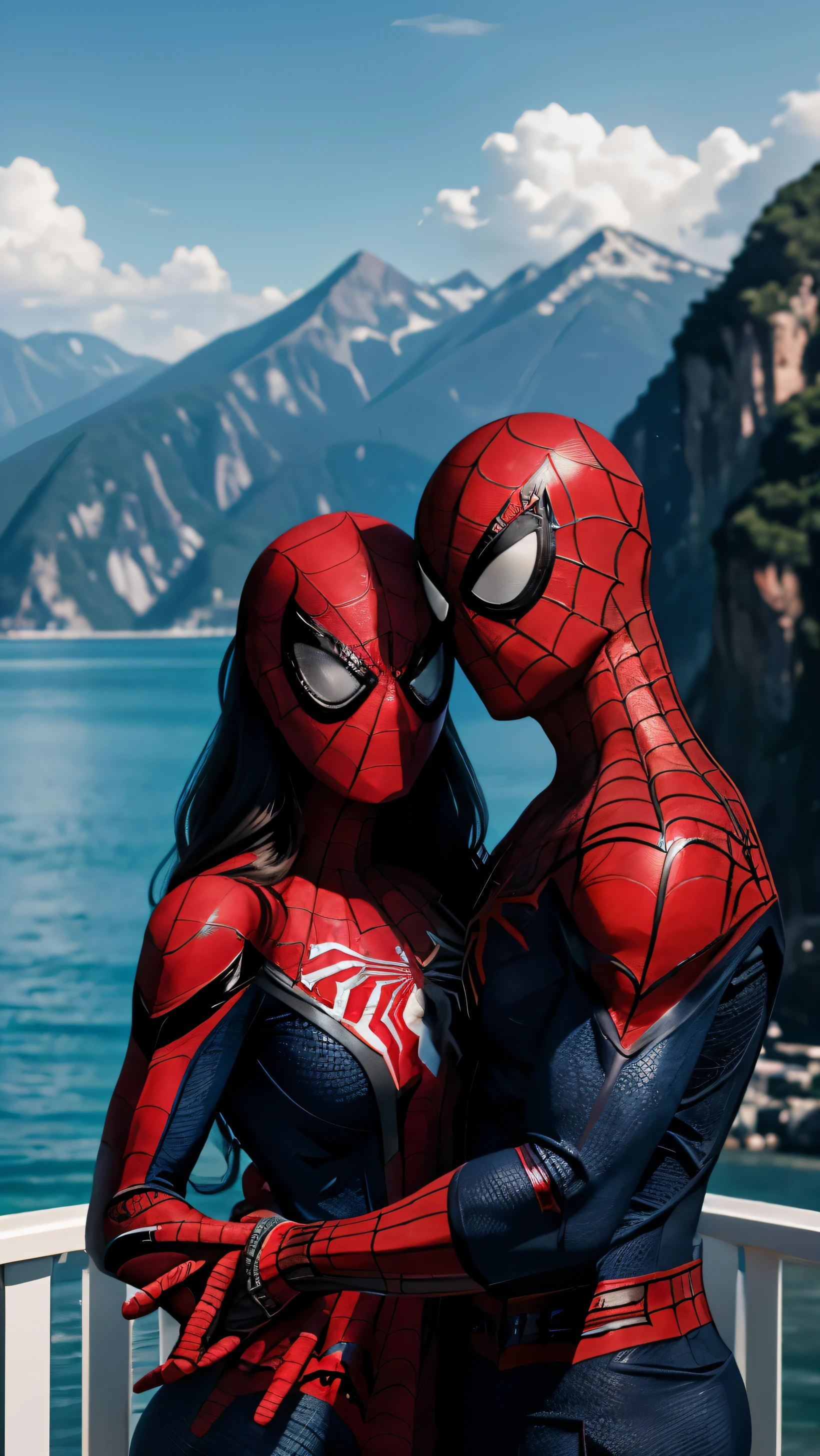 ((("Photorealistic Spiderman and Wife on Vacation")))
Subject: A captivating photorealistic photograph capturing Captain America and his wife enjoying a vacation together in a picturesque setting.
Type of Image: Photorealistic photograph.
Art Styles: Realism, Romantic.
Art Inspirations: captain america iconic appearance and the joy of vacation.
Characters: Captain America and his wife depicted in a relaxed and intimate vacation moment.
Background: A stunning vacation spot, such as a serene beach, scenic mountain landscape, or vibrant city square, creating a sense of romance and escapism.
Camera: Medium shot.
Pose: Natural and affectionate pose that highlights their bond and the beauty of the vacation spot.
Lighting: Soft and warm lighting, enhancing the romantic ambiance of the scene.
Resolution: High-resolution, capturing intricate details of the characters and the vacation backdrop.
Camera Lens: 50mm.
View: Medium shot.