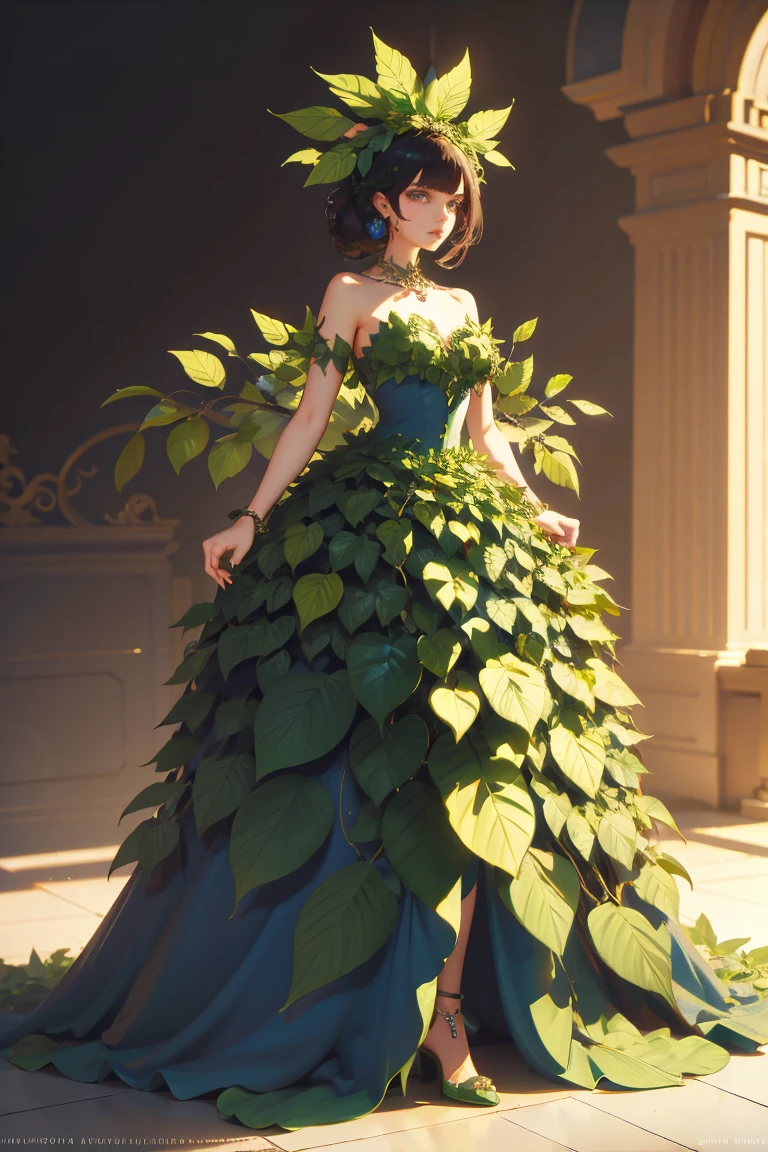 masterpiece, nature, forest, wrenchleafloom, 1 woman, gown, highly detailed vray render, flash, high quality, 18k,