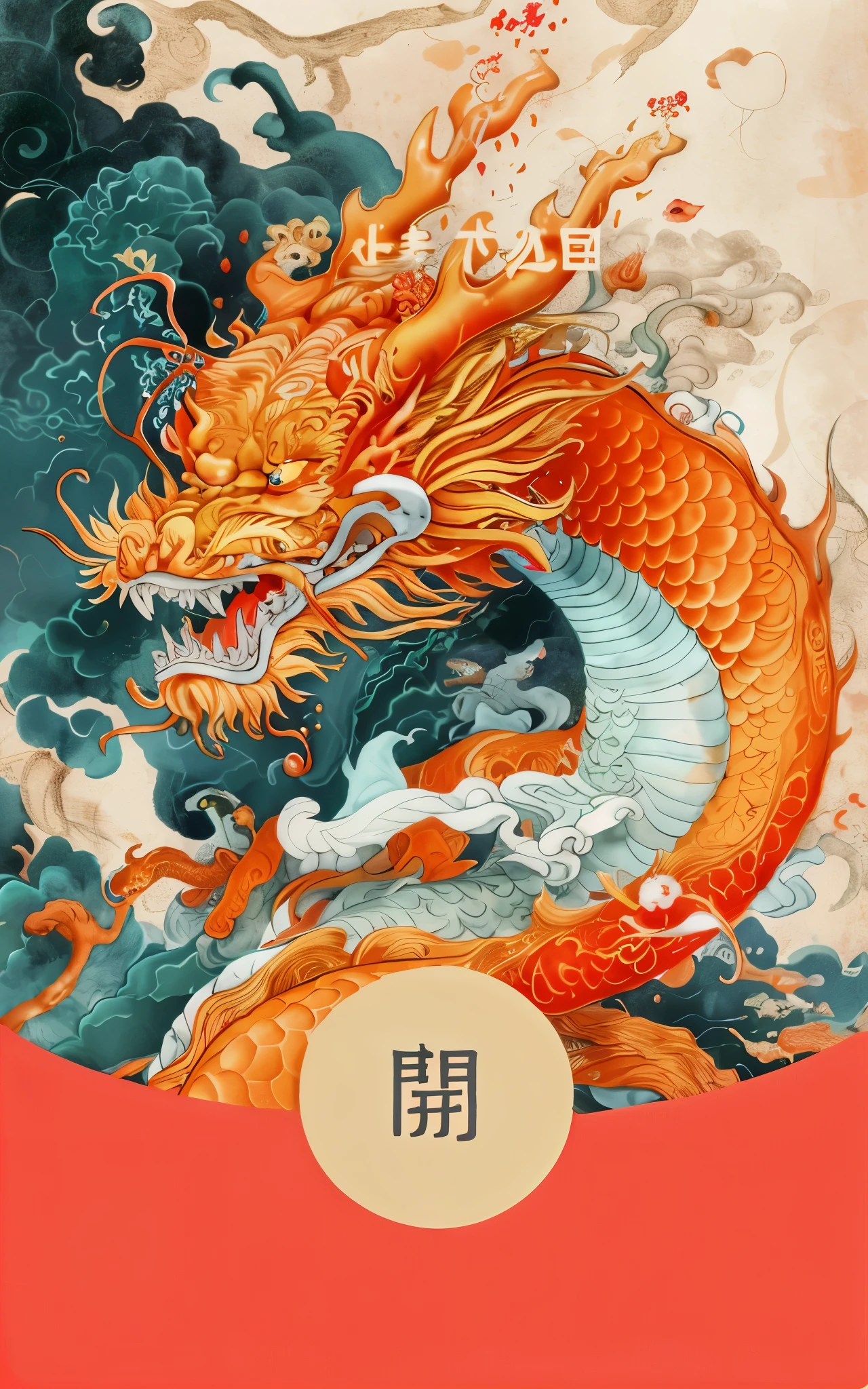 A dragon with a long tail on a red background, Chinese fantasy, Chinese mythology, by Zhu Da, by Qu Leilei, by Yan Hui, dragon design language, chinese surrealism, smooth Chinese dragon, Inspired by Li Shixing, Jellyfish Phoenix Dragon, Chinese art style, Chinese dreamland, Chinese dragon, author：Puhua, A beautiful artistic illustration