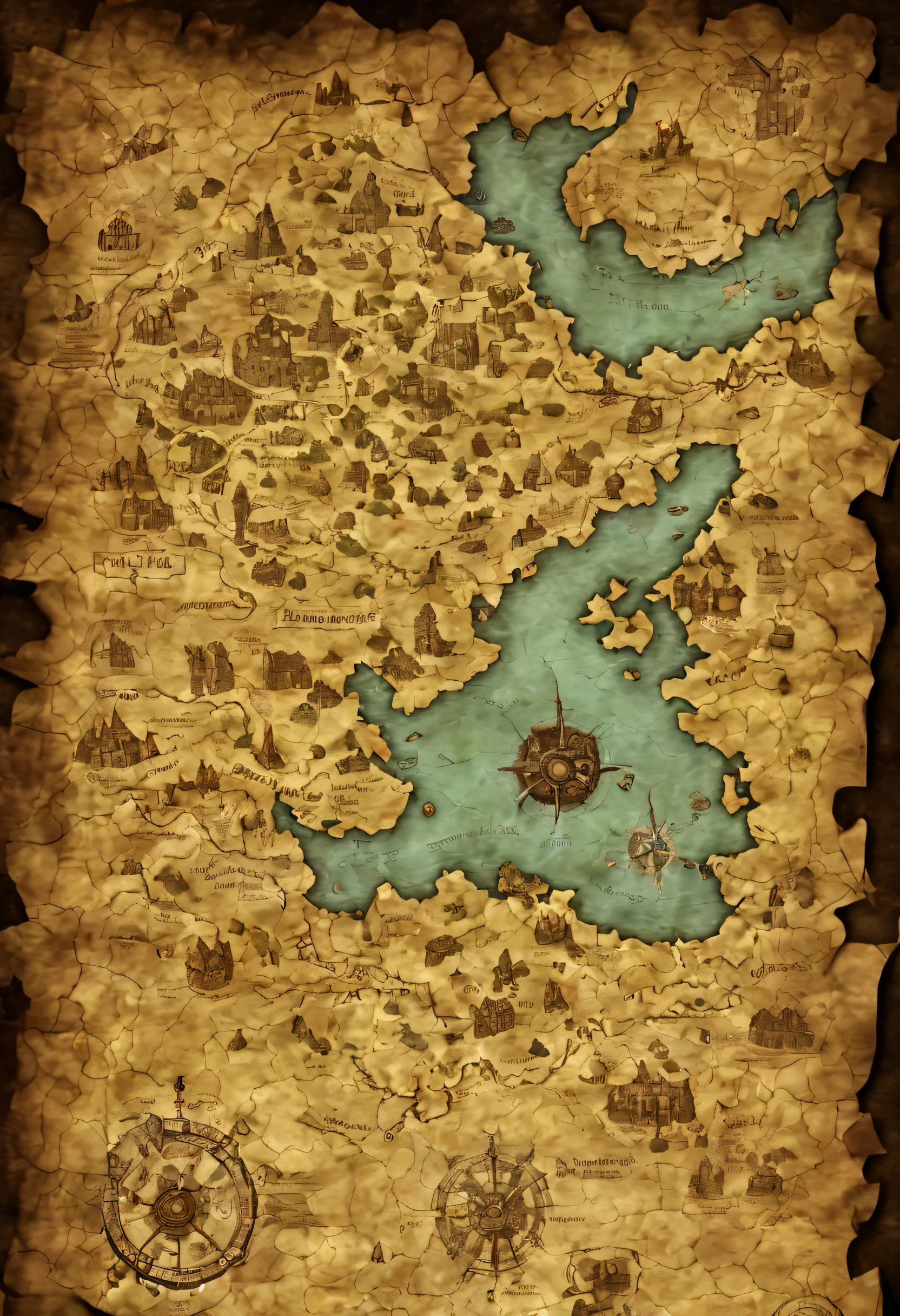 A meticulously designed map mural of a dark fantasy dungeon map., (((Dungeon paper map background with transparent effect:1.3))),