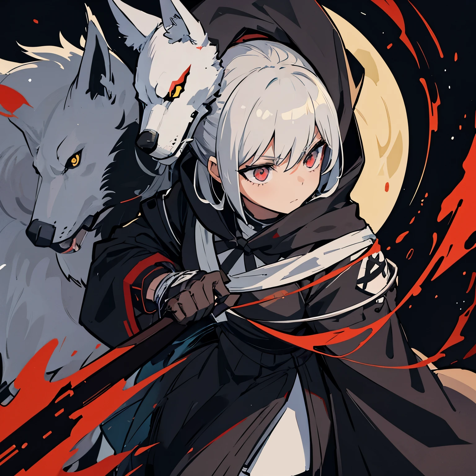 I am girl and I attacker, my weapon is a scythe, I wear a mask and I wear Wolf robe, my hand is bandaged.