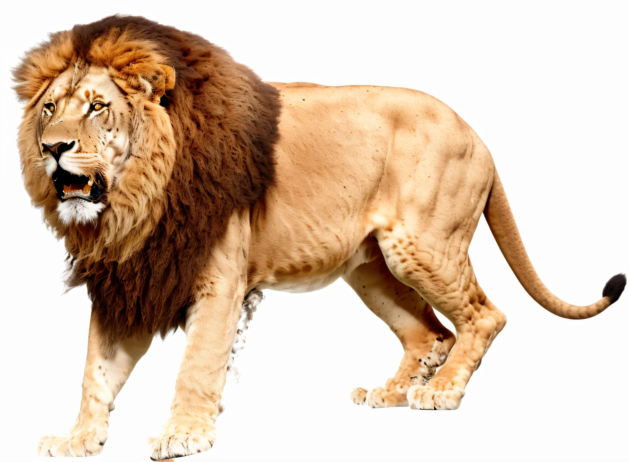 Lion standing on white background, Lion pictured 3D rendering, hyper real highly detailed, frontal pose, 8K hyper-realistic animals，hyper real highly detailed, , full body shot hyperdetailed,tiger，High quality 3D realistic, Extremely high quality scans，4K，8k，ultra high definition， highly detailed animals, proud look