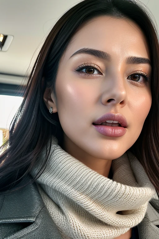 1 girl,pieces fly,,award winning photos, very detailed, Look like you're about to cry、bring the eyes into sharp focus, nose and mouth,face focus, super close up of face、 35 years old,black hair、symmetrical face,realistic nostrils、angle from below、Elongated C-shaped nostril NSFW,(sharp nose)skin shining with sweat、shiny skin,(wrinkles between eyebrows))(cum on tongue)、deep kiss、((thin eyebrows))oily skin、Shiny radiant skin、double eyelid、wet and shiny tongue、Beautiful face woman with wet tongue full of foam、Beautiful woman、medium hair,shortcut、(Winter Street、long coat、sweater、scarf)、You can see the night sky、Shibuya Center Street at night、natural makeup、