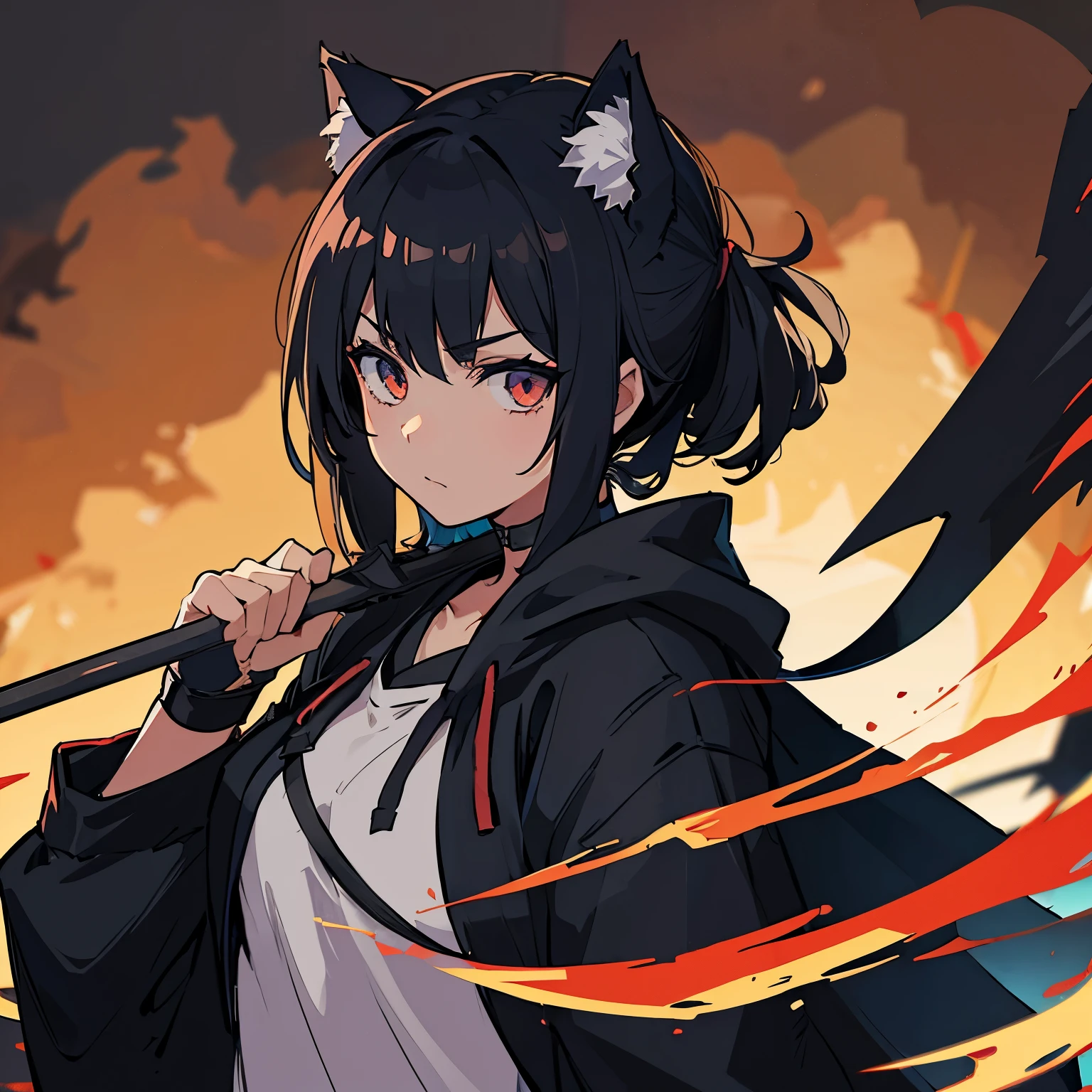  I am girl and I attacker, my weapon is a scythe, I wear a mask and I wear Wolf robe, my hand is bandaged.