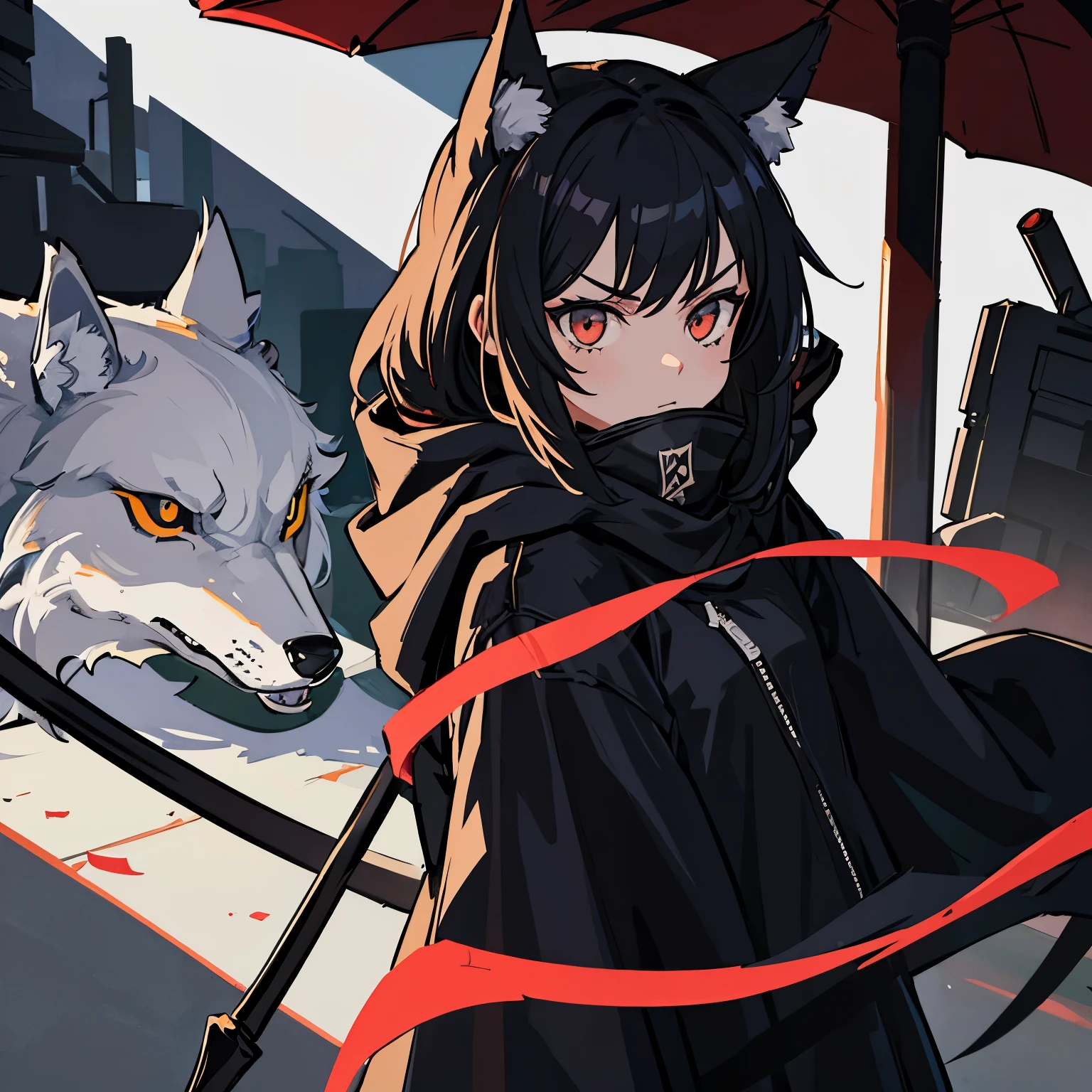 I am girl and I attacker, my weapon is a scythe, I wear a mask and I wear Wolf robe, my hand is bandaged.