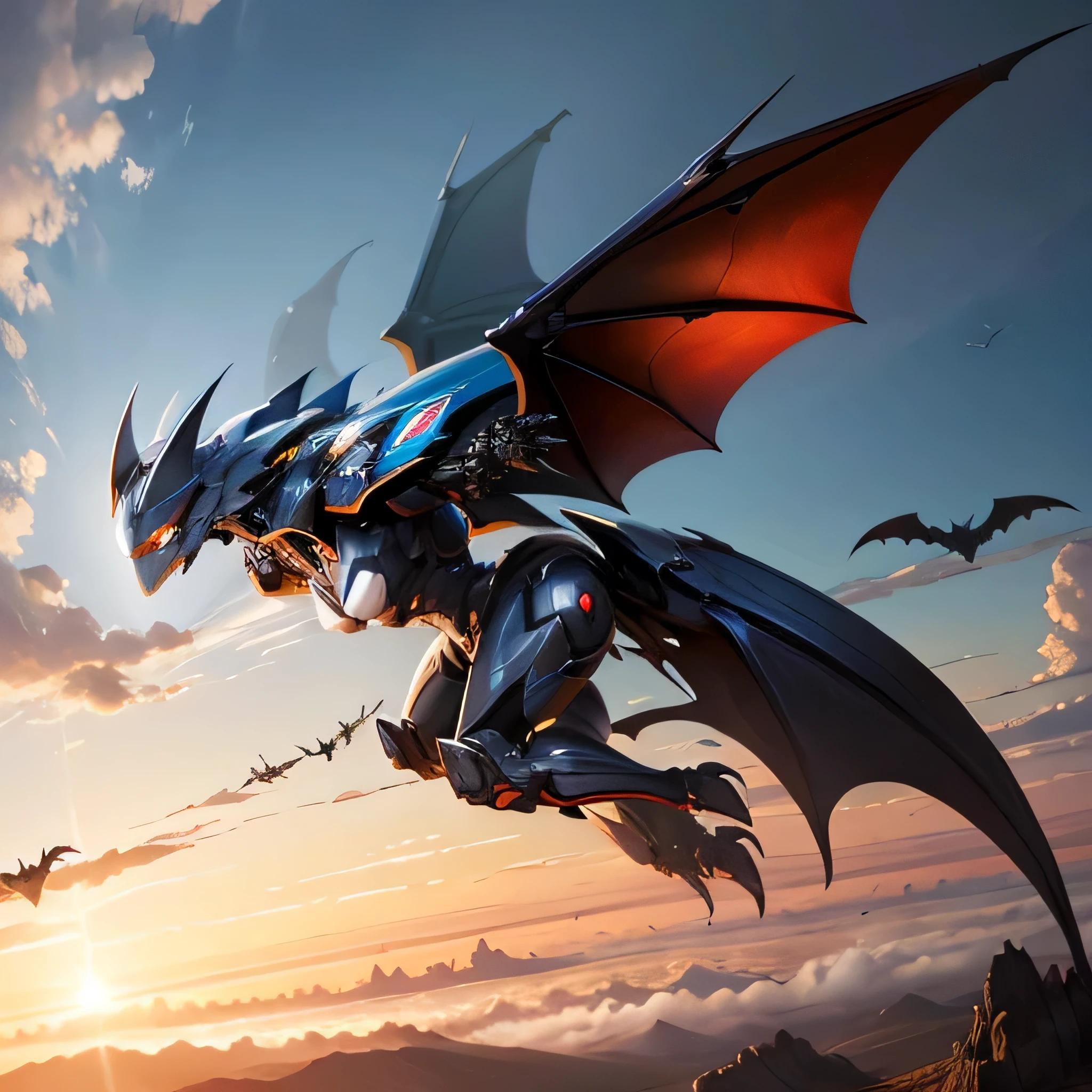 Flying mecha,bat-like wings,Fierce dinosaur model,side