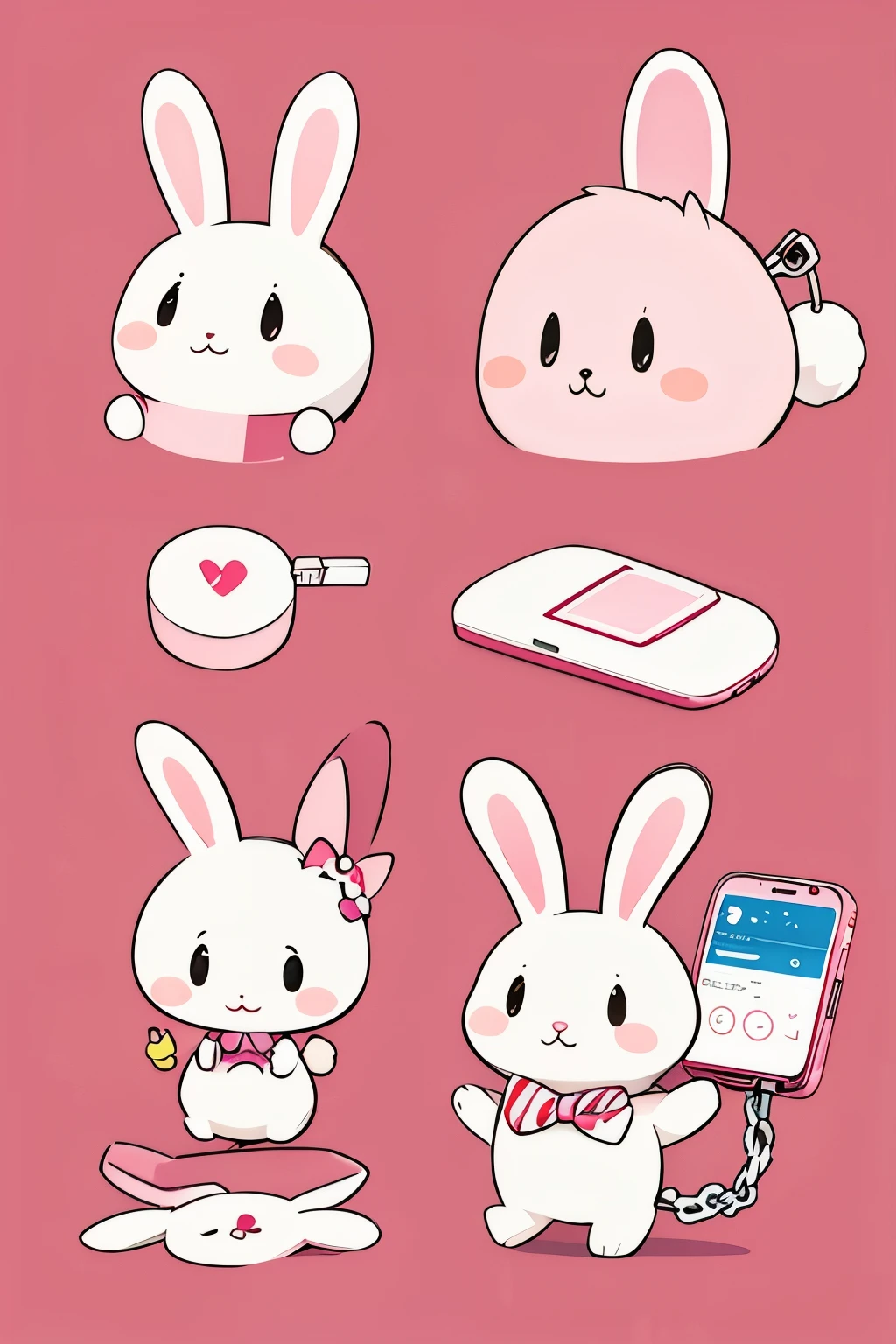 Cute cartoon bunny，Making a DIY mobile phone chain，Color red、Pink and other colors are relatively fresh、Warm and natural colors，Simple style，To make a logo