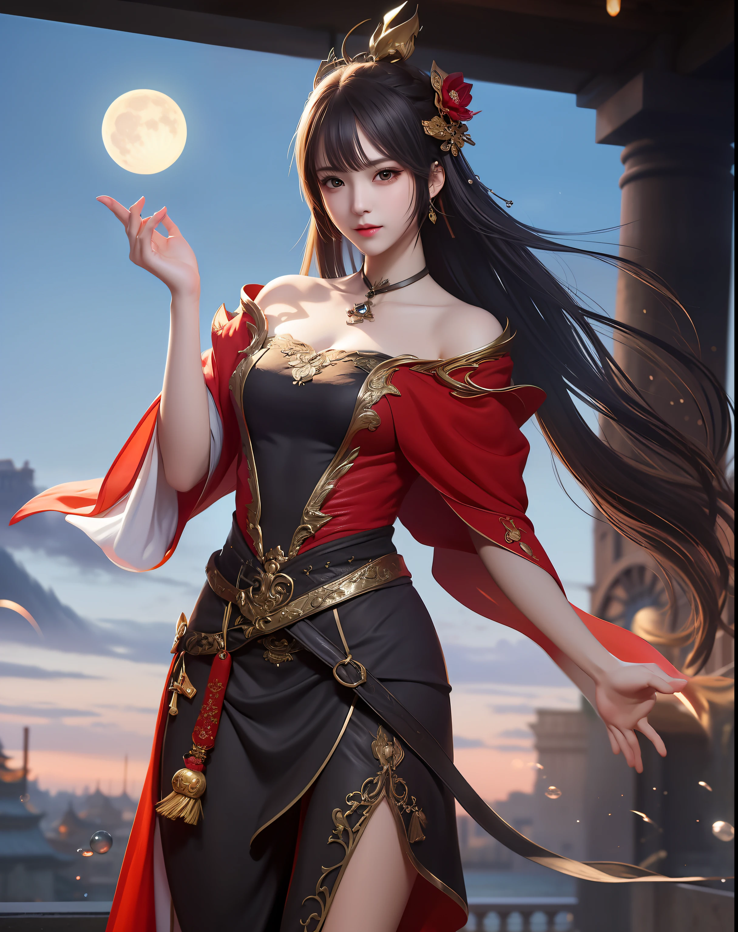 (8k, RAW photo:1.2), best quality, ultra high res,dramatic angle,(fluttered detailed color splashs), (illustration),(((1 girl))),(long hair),(rain:0.9), (头饰:1.4),少女身边有一座古宫,汉服,(重点),彩色水墨画,(泼彩),泼彩,(((colorful))),(素描:0.8) , Masterpiece, best quality, beautiful painted, highly detailed,(denoising:0.6),[splash ink],((ink refraction)), (beautiful detailed sky),moon,highly,detaild,(masterpiece, best quality, extremely detailed） CG unity 8k壁纸，杰作，最好的质量，超详细），（石蒜），
