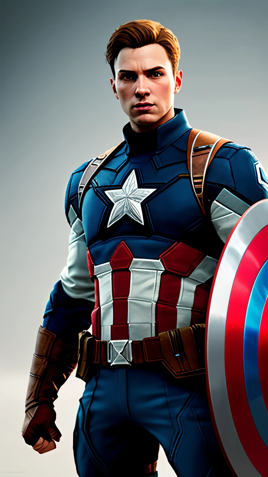 Captain America without mask, red and blue armor, photography, soft lighting, soft details, octane, artstation trend, ultra high detail, ultra realistic, cinematic, 16k